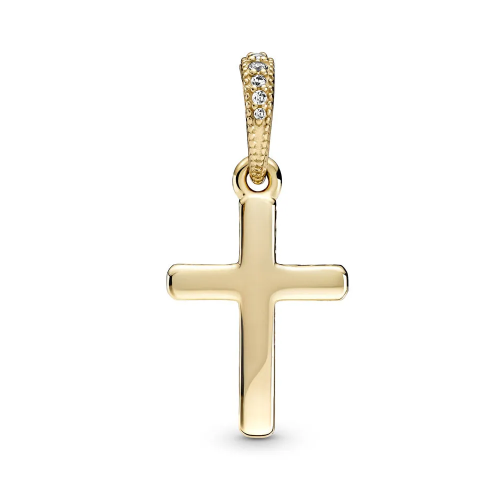 Pandora 14k Gold Sparkling Cross Dangle Pendant Charm