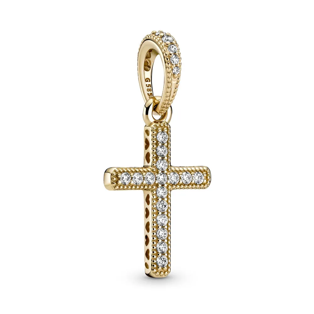 Pandora 14k Gold Sparkling Cross Dangle Pendant Charm