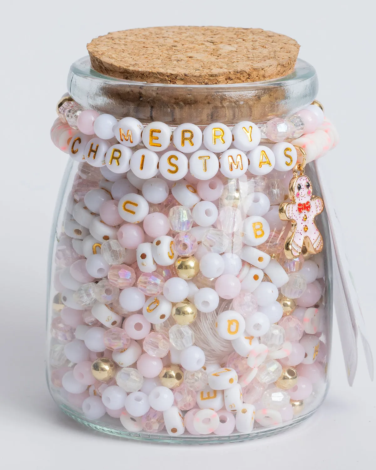 Pastel Pink Merry Christmas Gingerbread Charm DIY Bead Jar