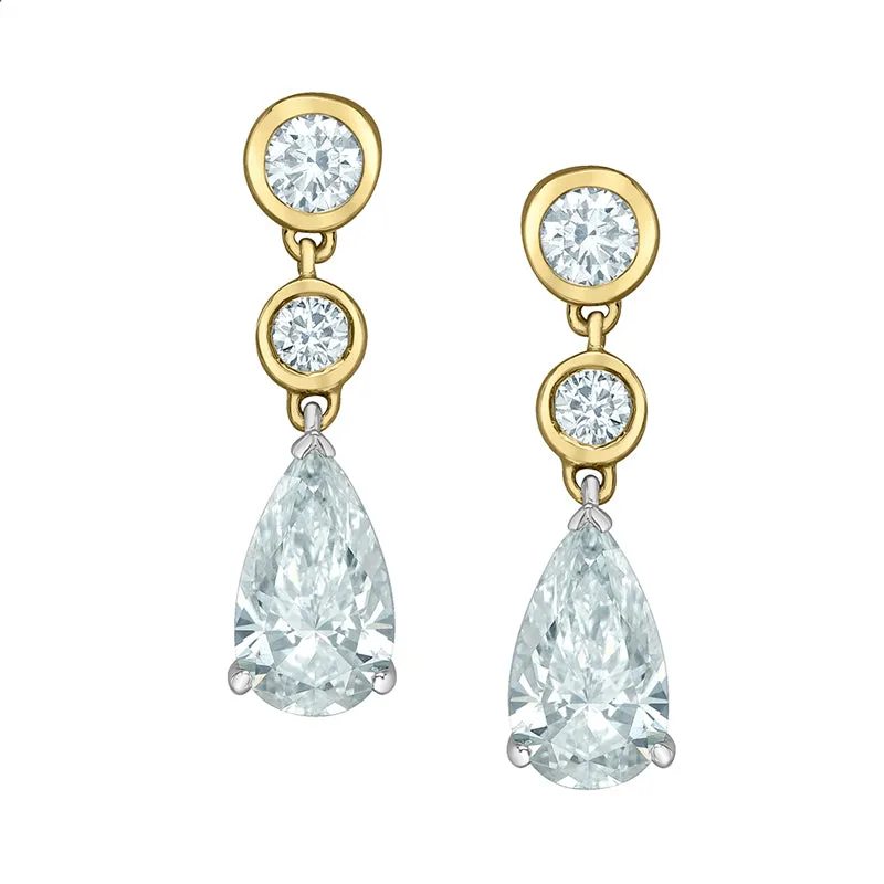 Pear & Round Diamond Drop Earrings