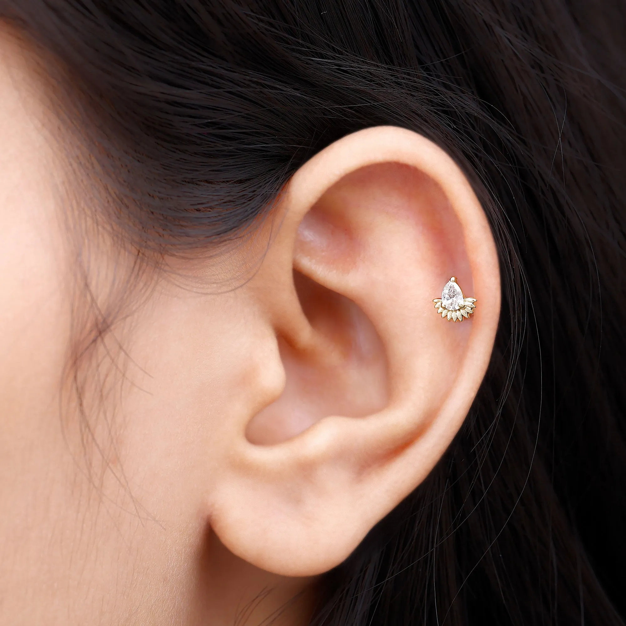 Pear Shape Diamond Solitaire Helix Earring