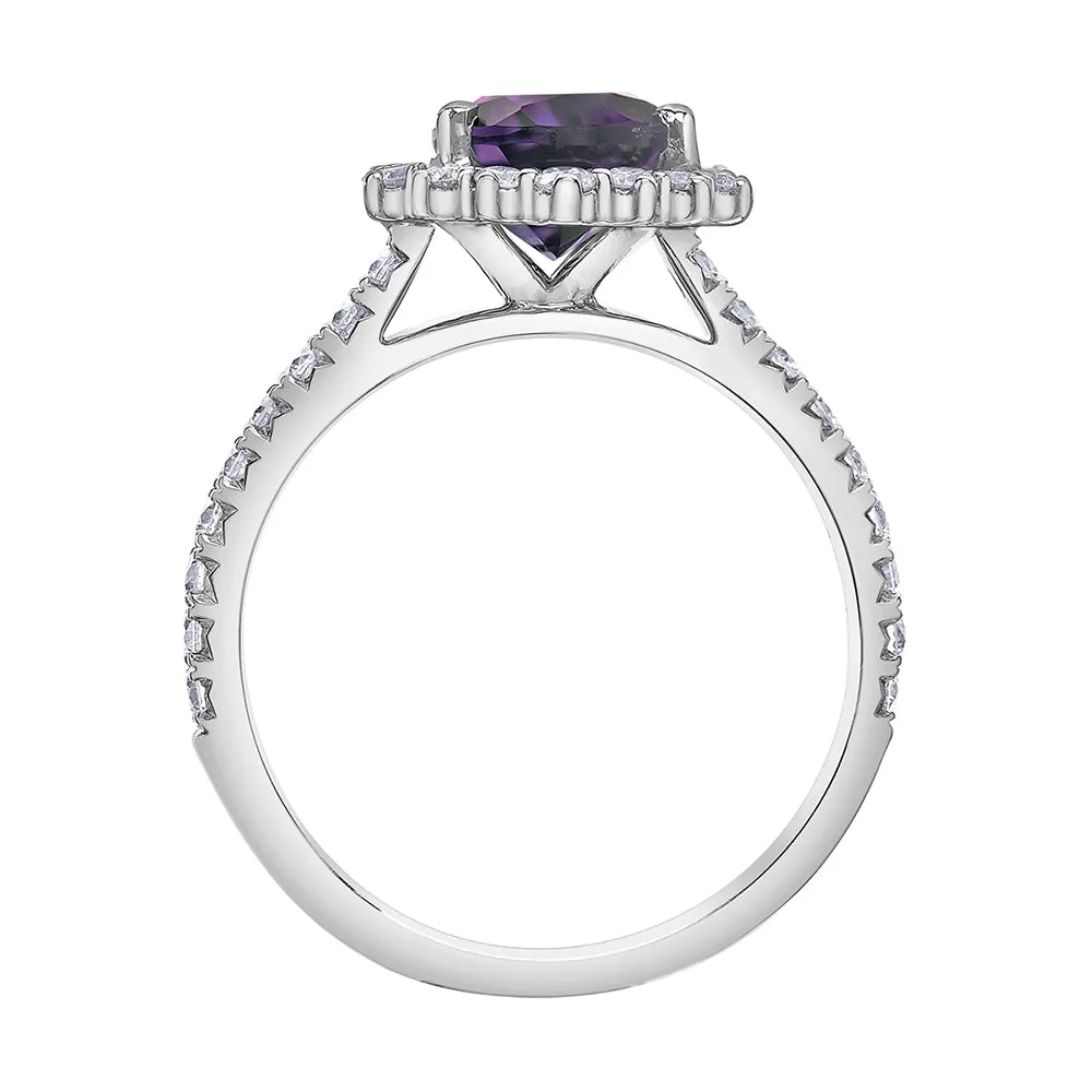 Pear-Shaped Amethyst Ring with Diamond Halo