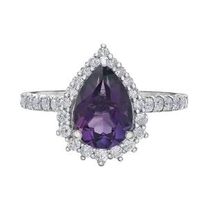 Pear-Shaped Amethyst Ring with Diamond Halo