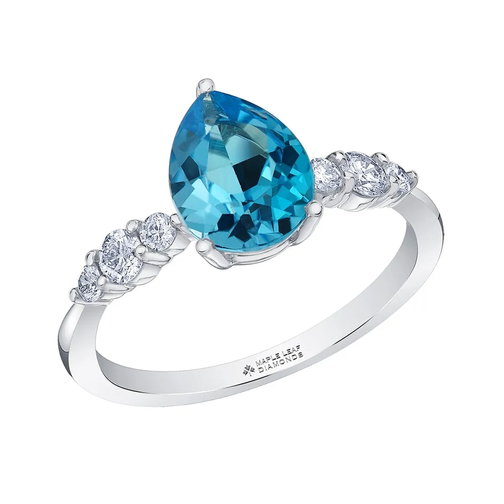 Pear-Shaped Blue Topaz and Canadian Diamond Ring