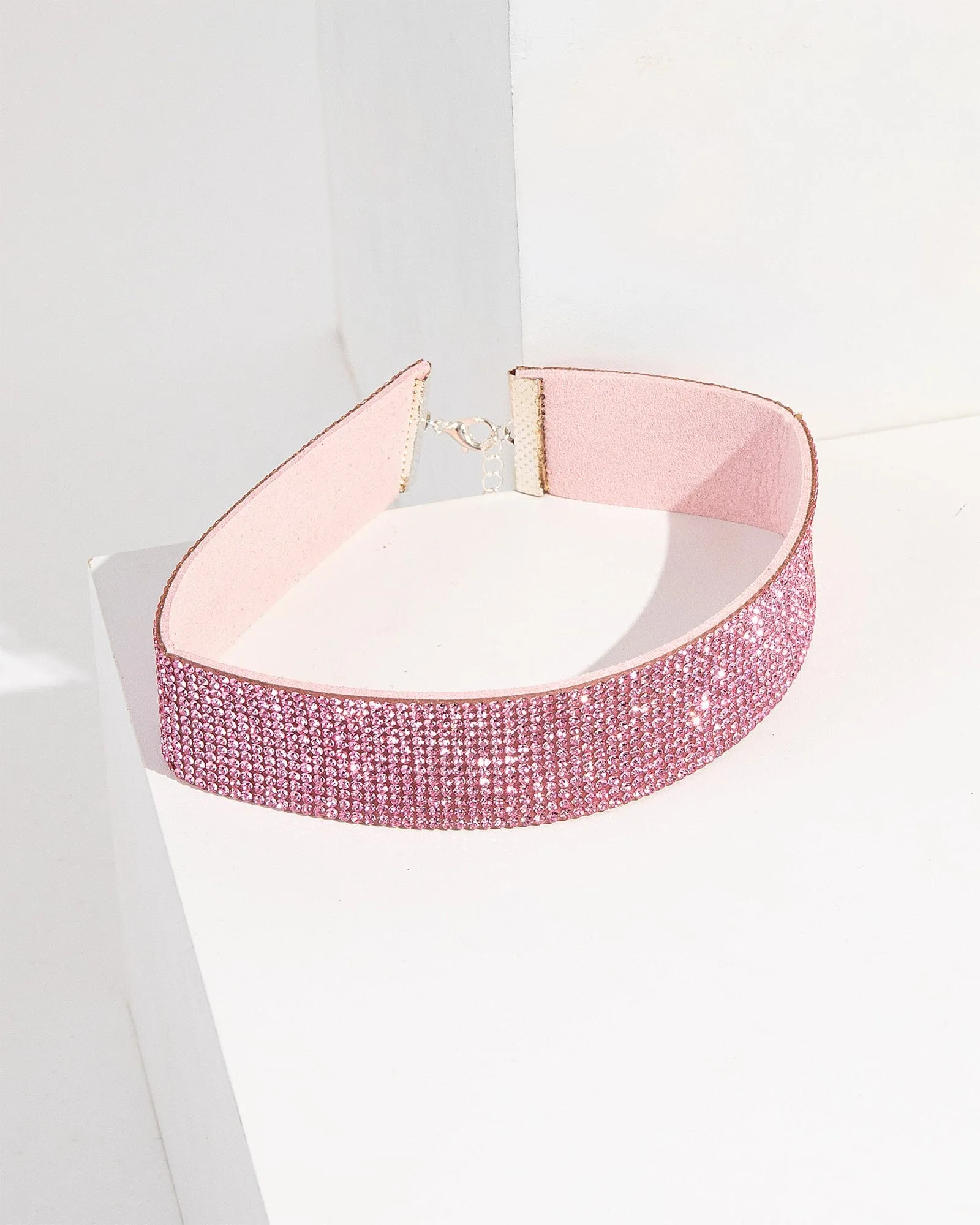 Pink Crystal Material Choker Necklace