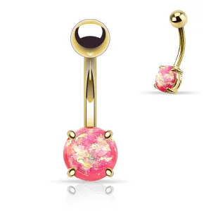 Pink Opal Glitter Belly Ring