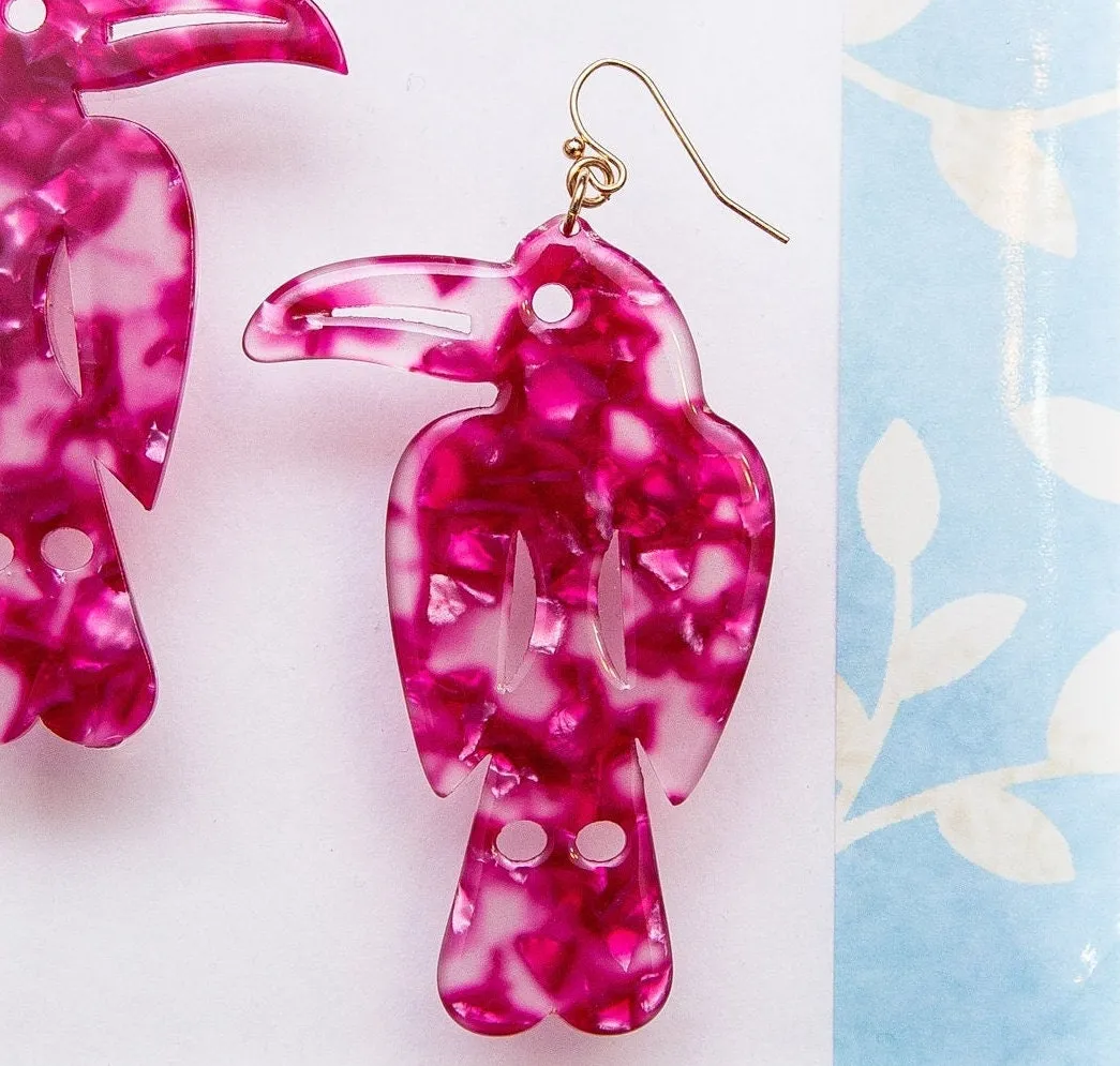 Pink Parrot Acrylic Earrings