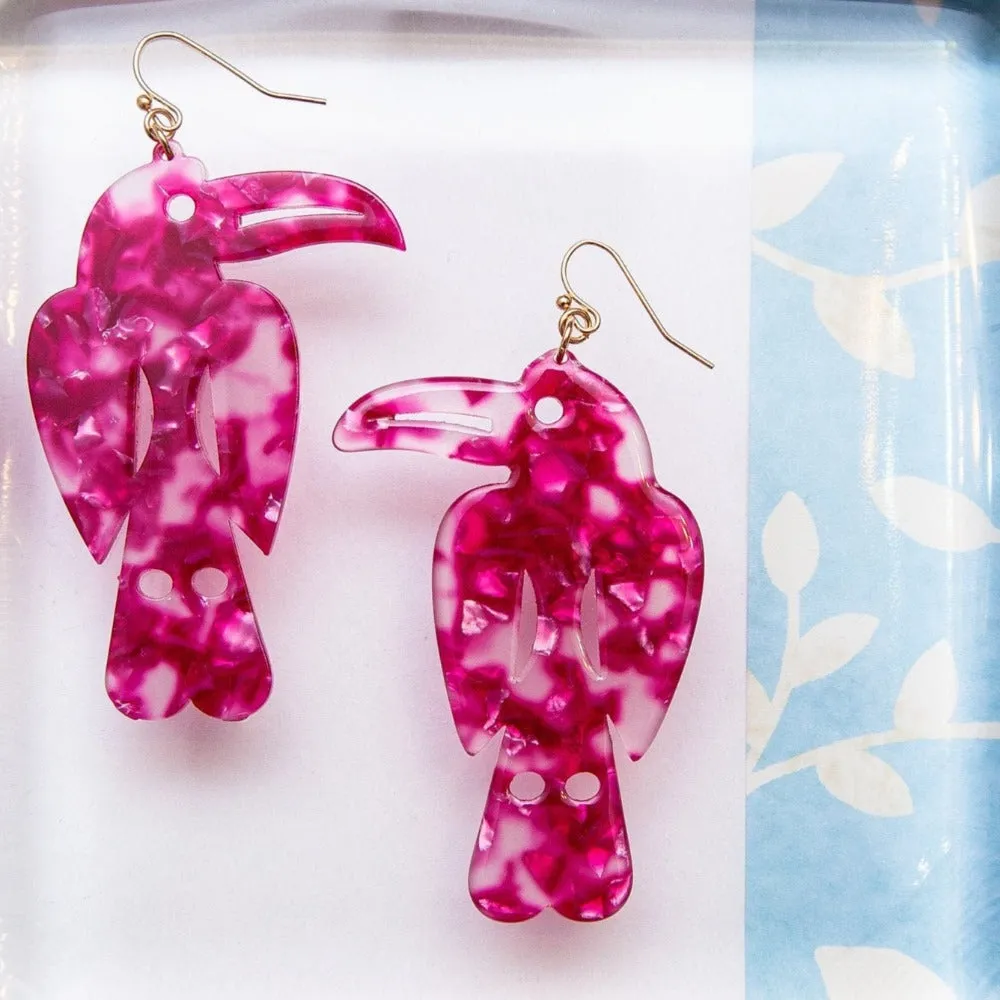 Pink Parrot Acrylic Earrings