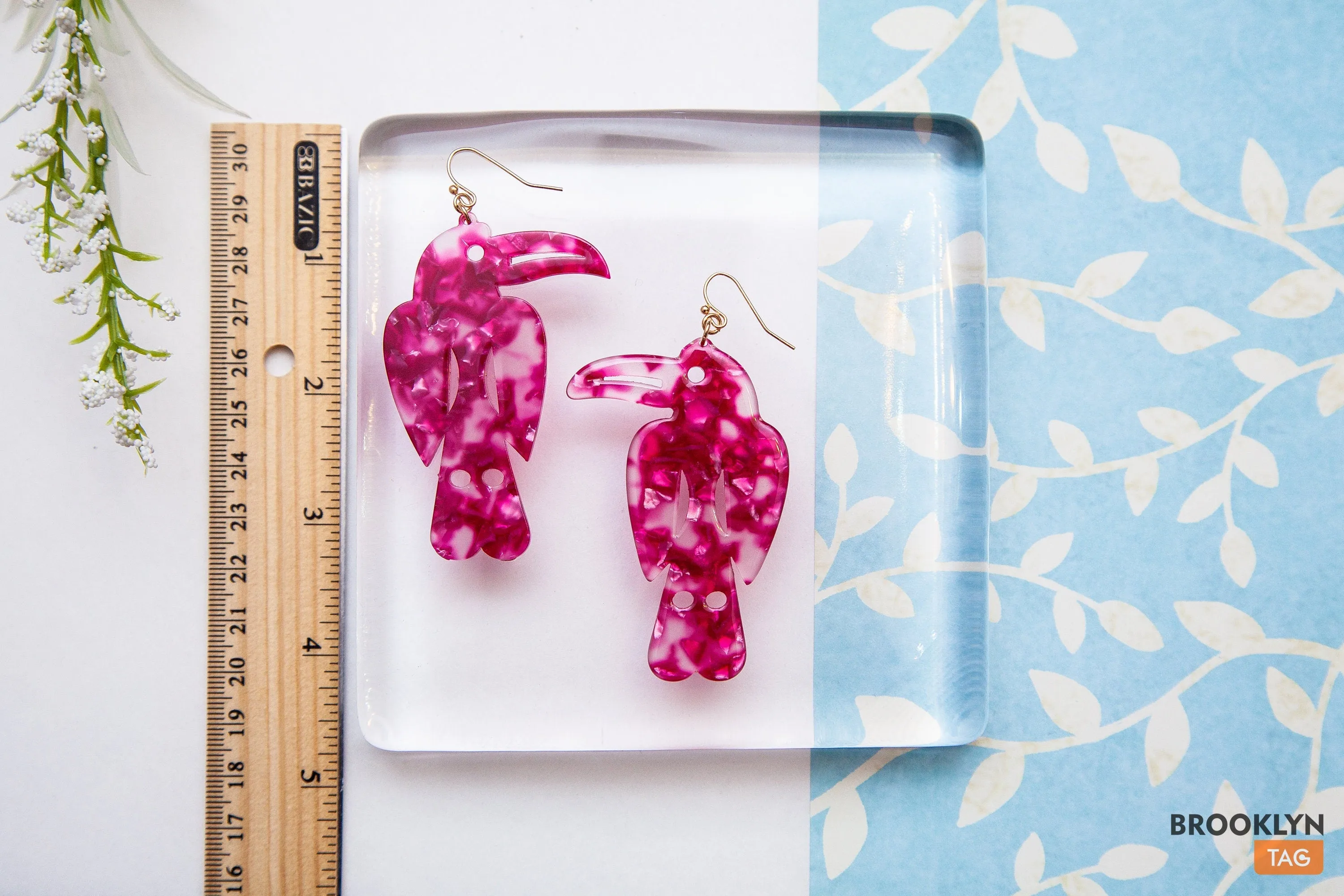 Pink Parrot Acrylic Earrings