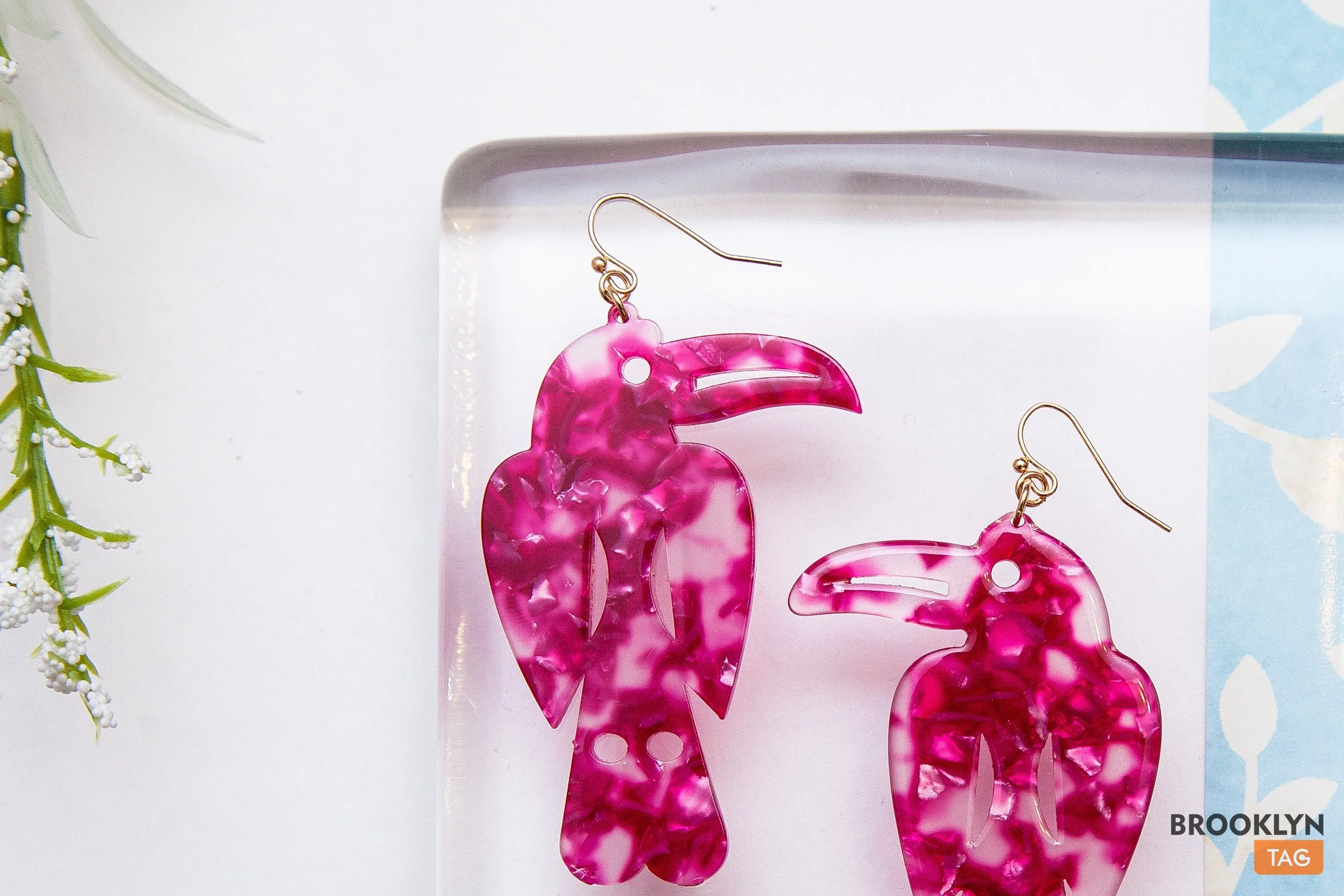 Pink Parrot Acrylic Earrings