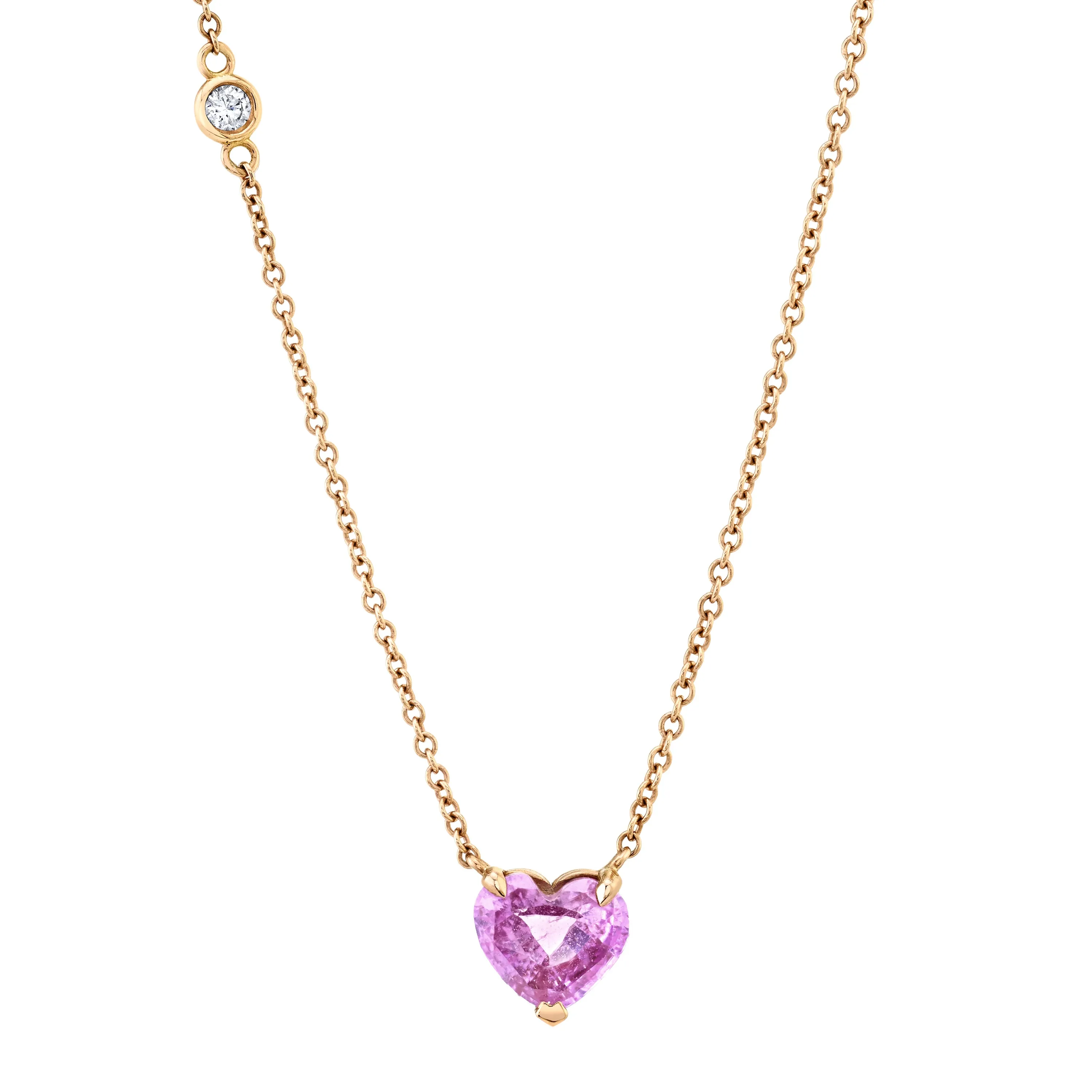 PINK SAPPHIRE SOLITAIRE HEART NECKLACE