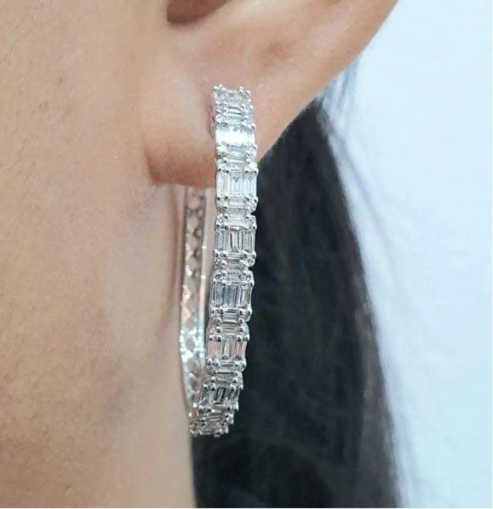 PREORDER | Invisible Setting Baguette Large Hoop Diamond Earrings 14kt