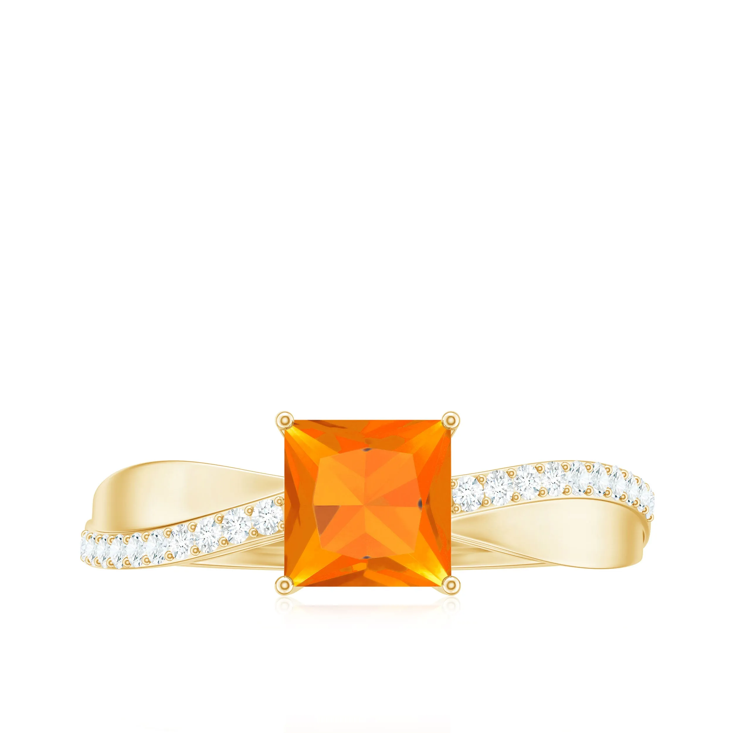 Princess Cut Fire Opal Solitaire Engagement Ring with Diamond