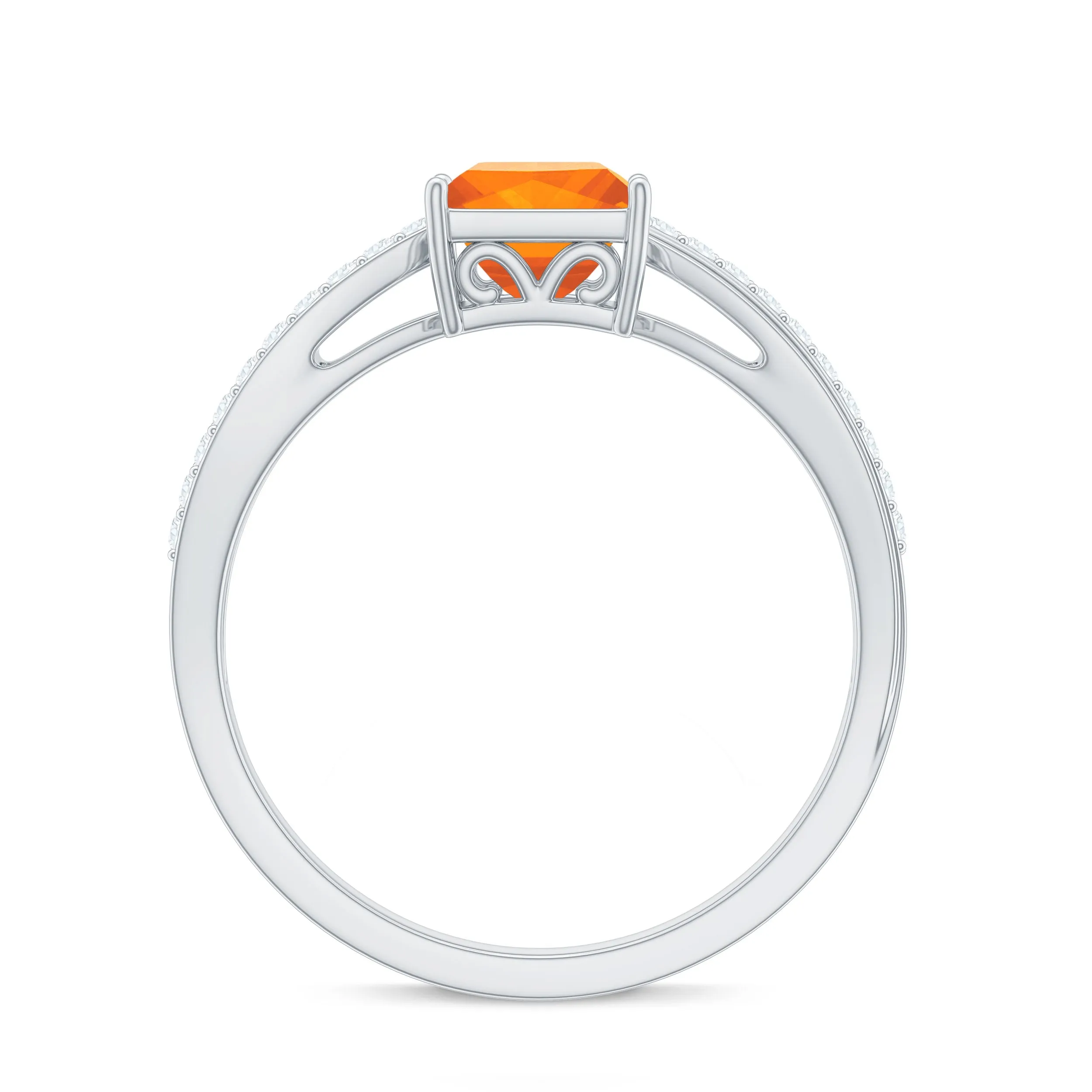 Princess Cut Fire Opal Solitaire Engagement Ring with Diamond