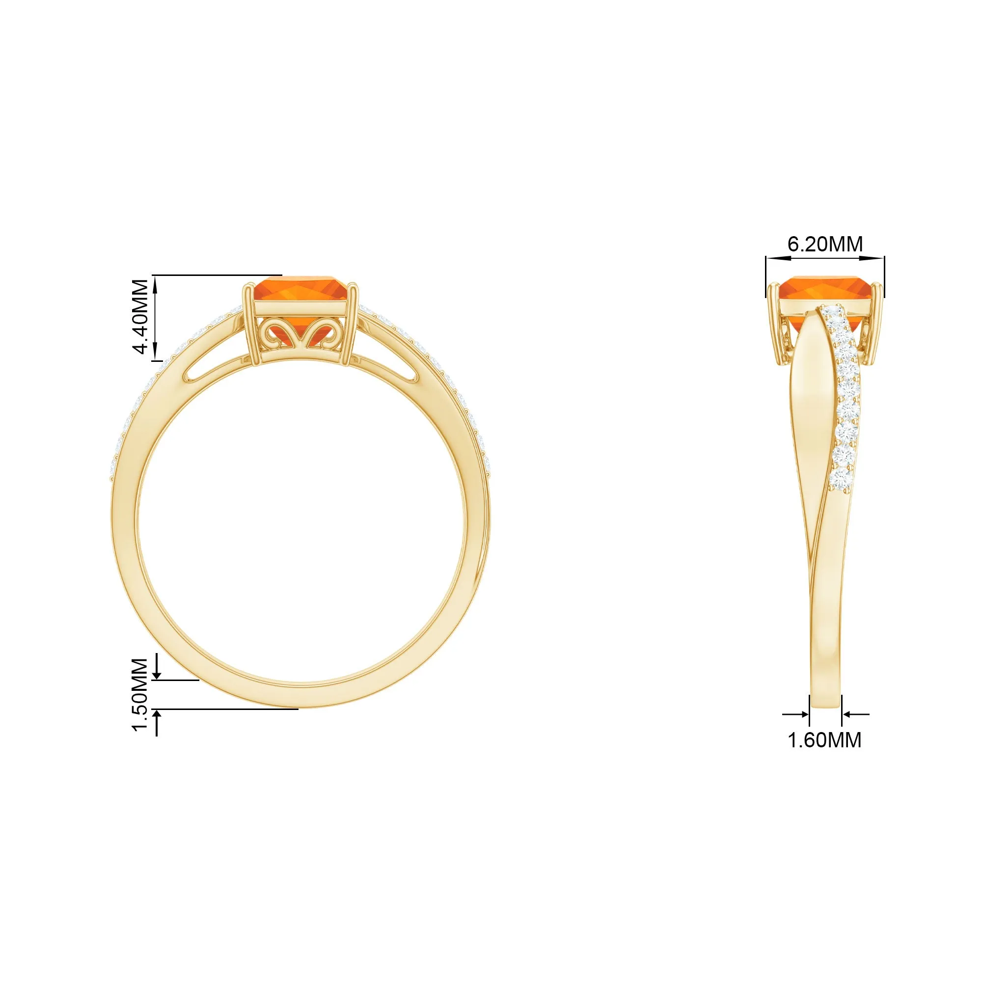 Princess Cut Fire Opal Solitaire Engagement Ring with Diamond