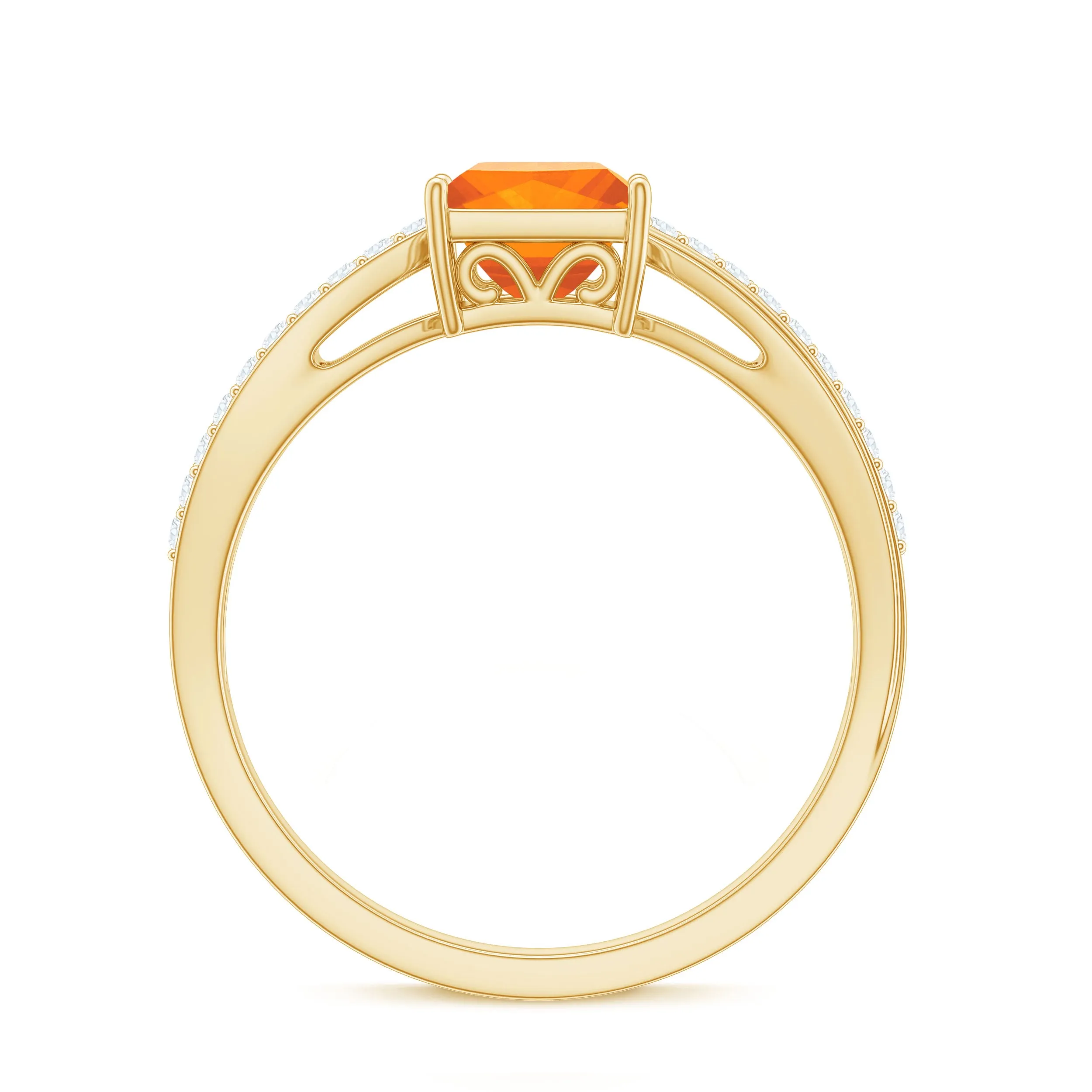 Princess Cut Fire Opal Solitaire Engagement Ring with Diamond