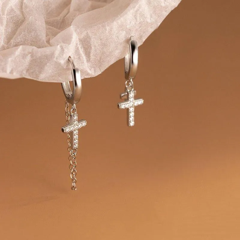 Punk Diamond Cross Chain Hoop Earrings