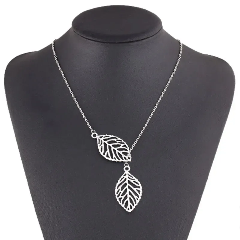 Punk Fashion Minimalist Two Leaves Clavicle Women Summer Beach Necklake