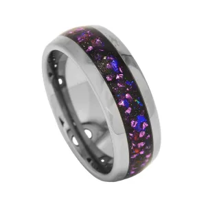 "Little Cub" Alexandrite Opal Sandstone Dome Polish Silver Tungsten Carbide Ring 8mm