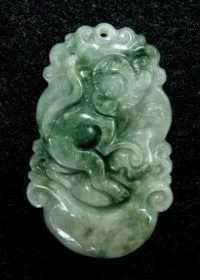 "Monkey Brings Fun, Pleasure" Burmese Jadeite Well Carved  Pendant (BJPZ-Monkey)