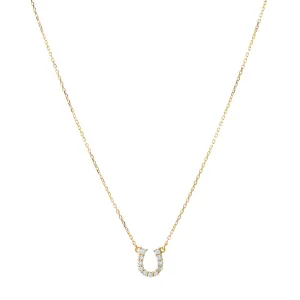 Reclaimed 18K Yellow Gold and Round and Baguette Diamond Horseshoe Necklace