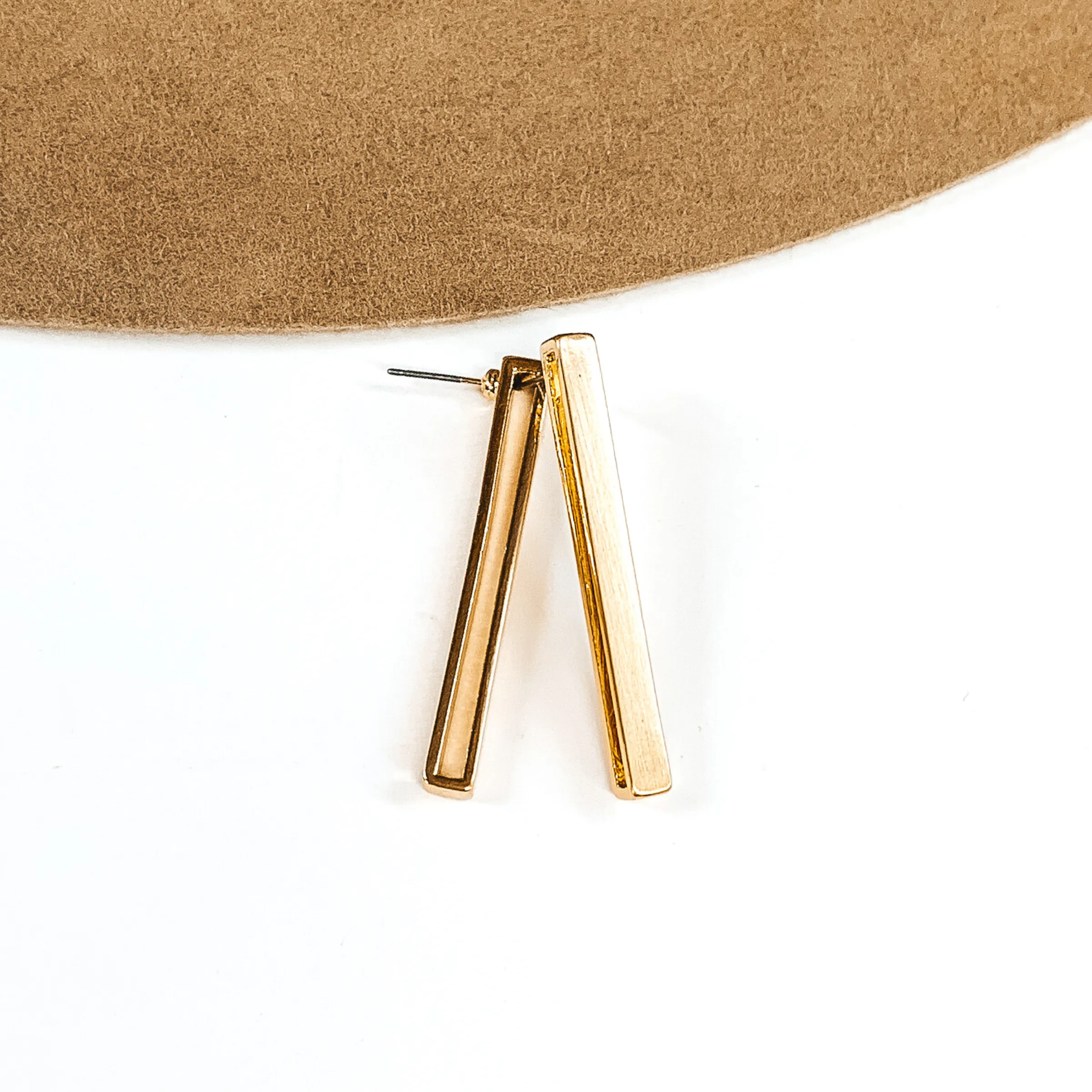 Rectangle Bar Earrings in Gold