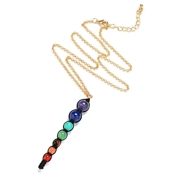 Reiki Spiritual Yoga Multi-color Lava 7 Chakra Healing Balance Beads Necklace