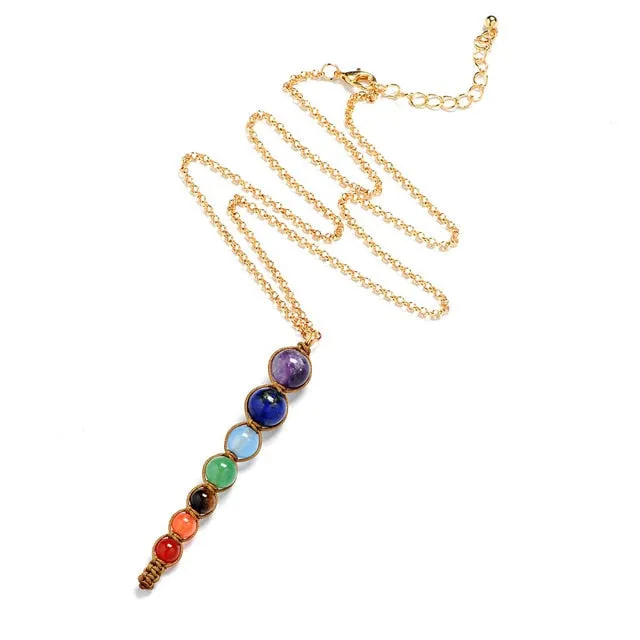 Reiki Spiritual Yoga Multi-color Lava 7 Chakra Healing Balance Beads Necklace