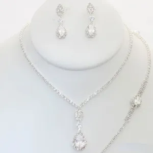 Rhinestone Necklace Earring Bracelet Set