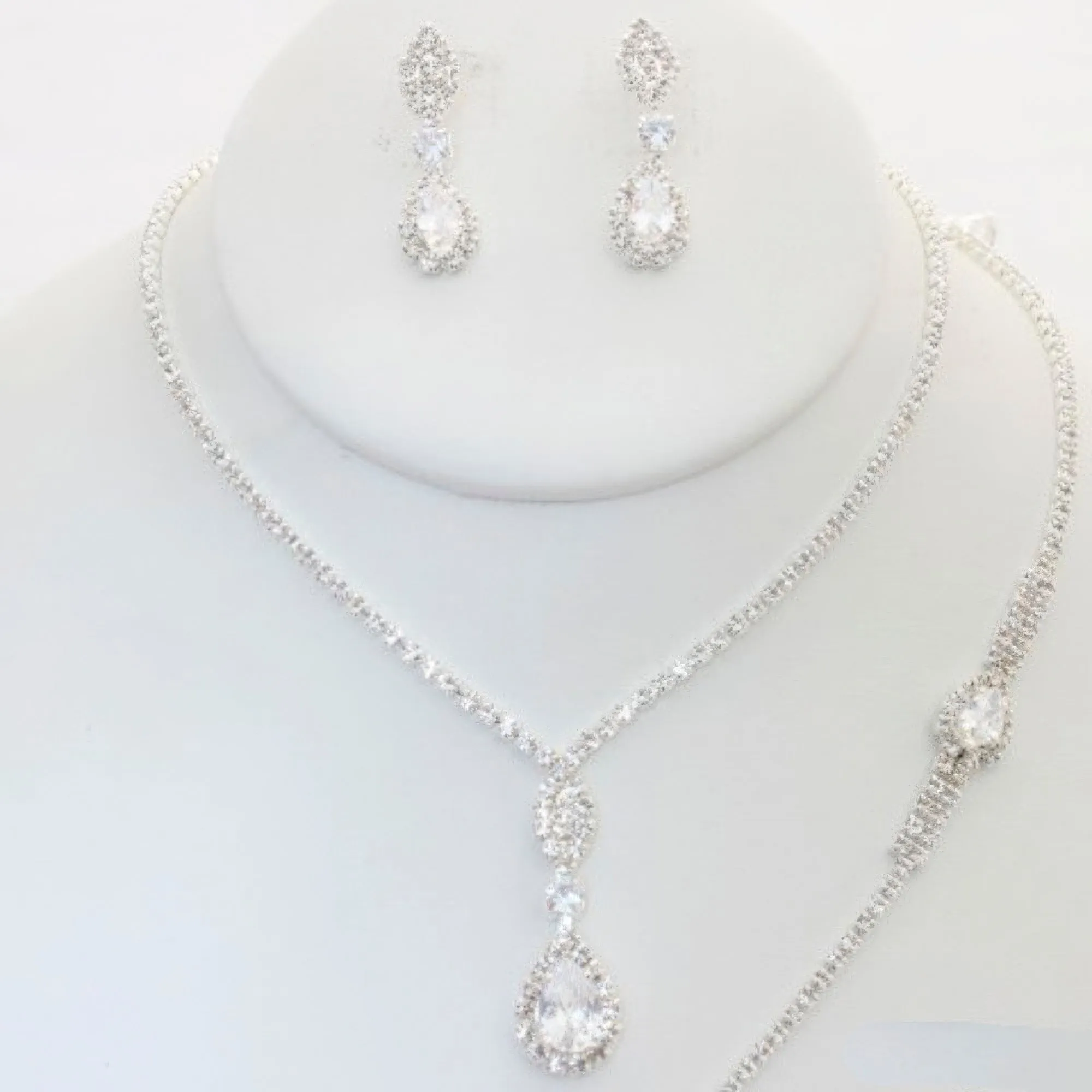 Rhinestone Necklace Earring Bracelet Set