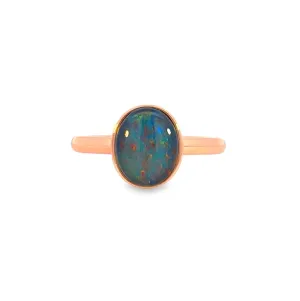 Rose Gold-Plated Sterling Silver Ring - 10x8mm Triplet Opal, Bezel Set, Minimalist Jewelry, Perfect Gift for Her, Opal Ring