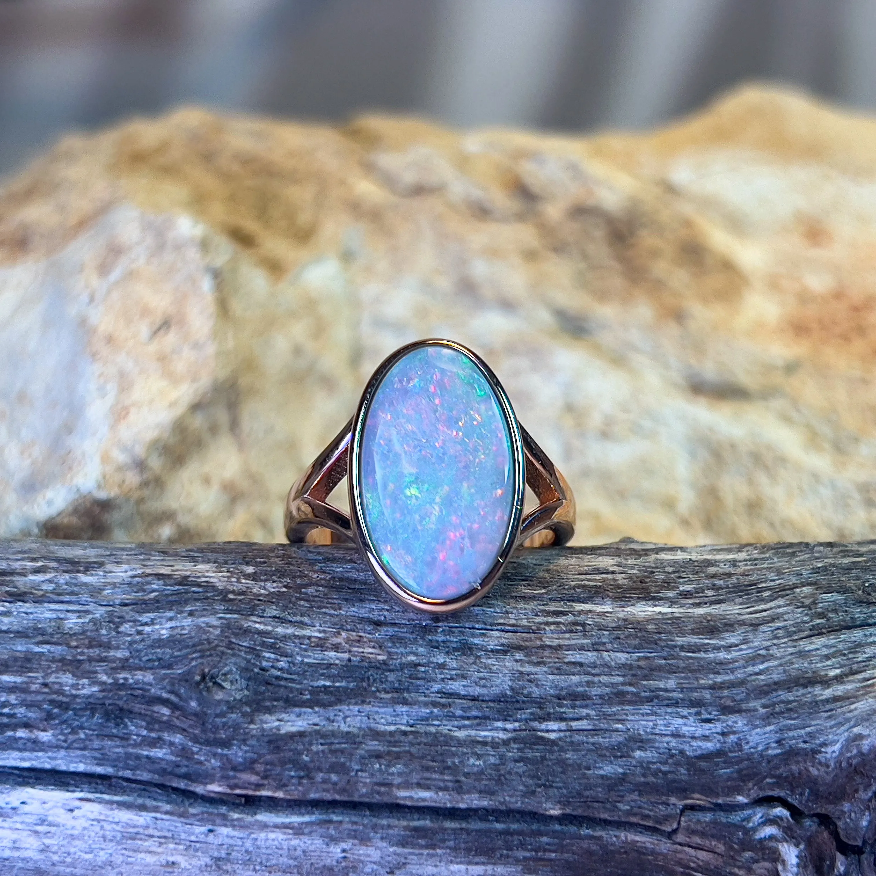 Rose Gold Plated Sterling Silver Solitaire ring with Dark Opal 4.76ct