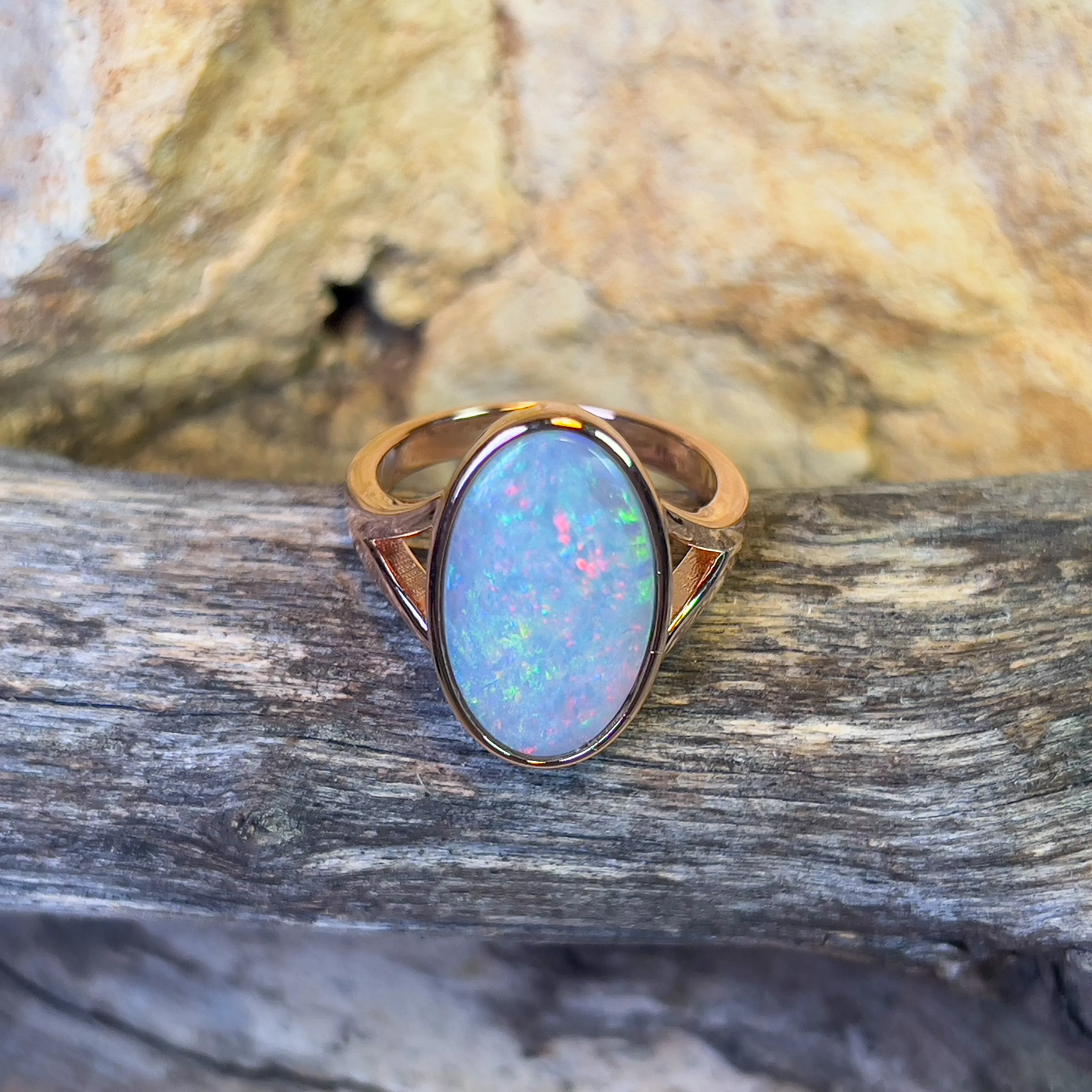 Rose Gold Plated Sterling Silver Solitaire ring with Dark Opal 4.76ct