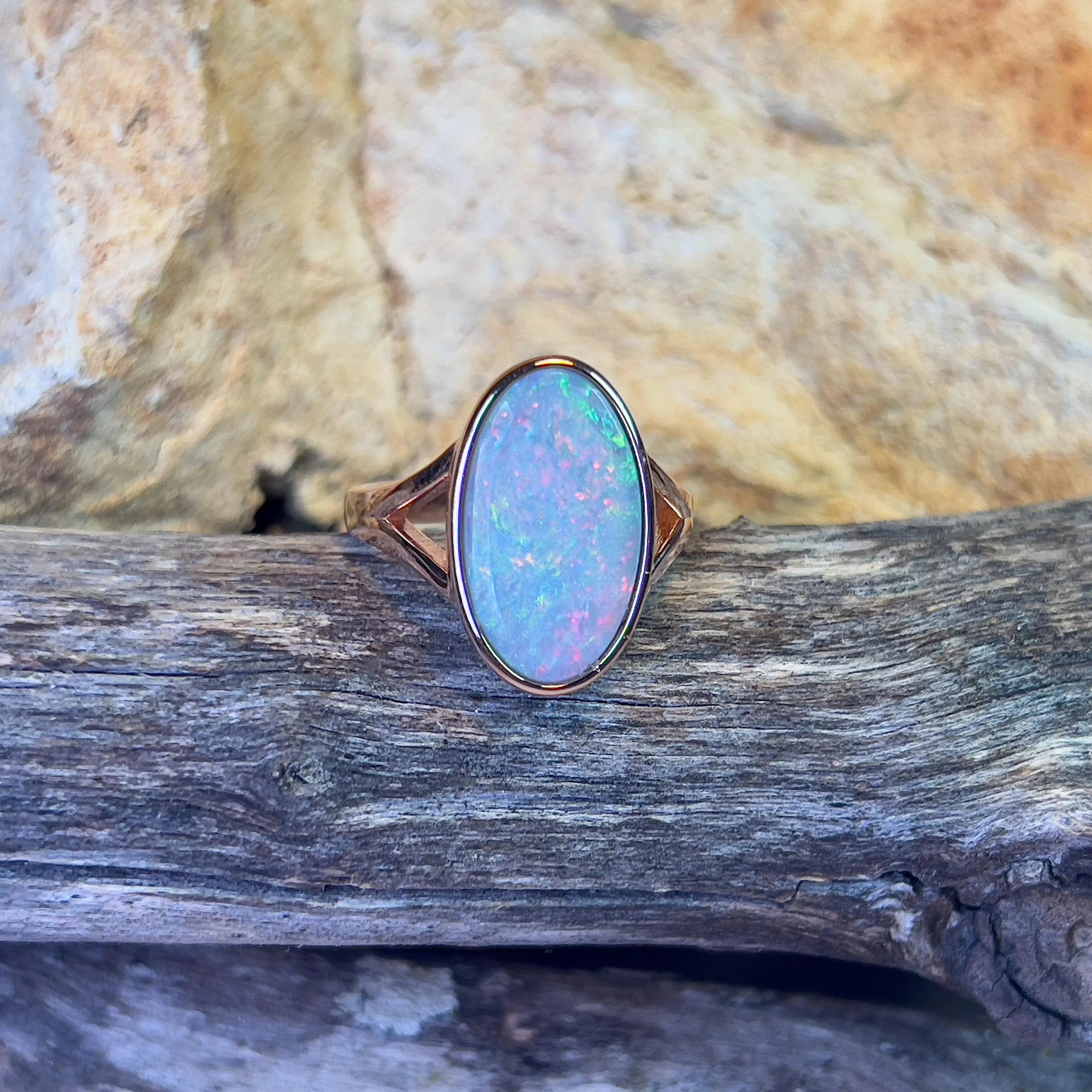 Rose Gold Plated Sterling Silver Solitaire ring with Dark Opal 4.76ct