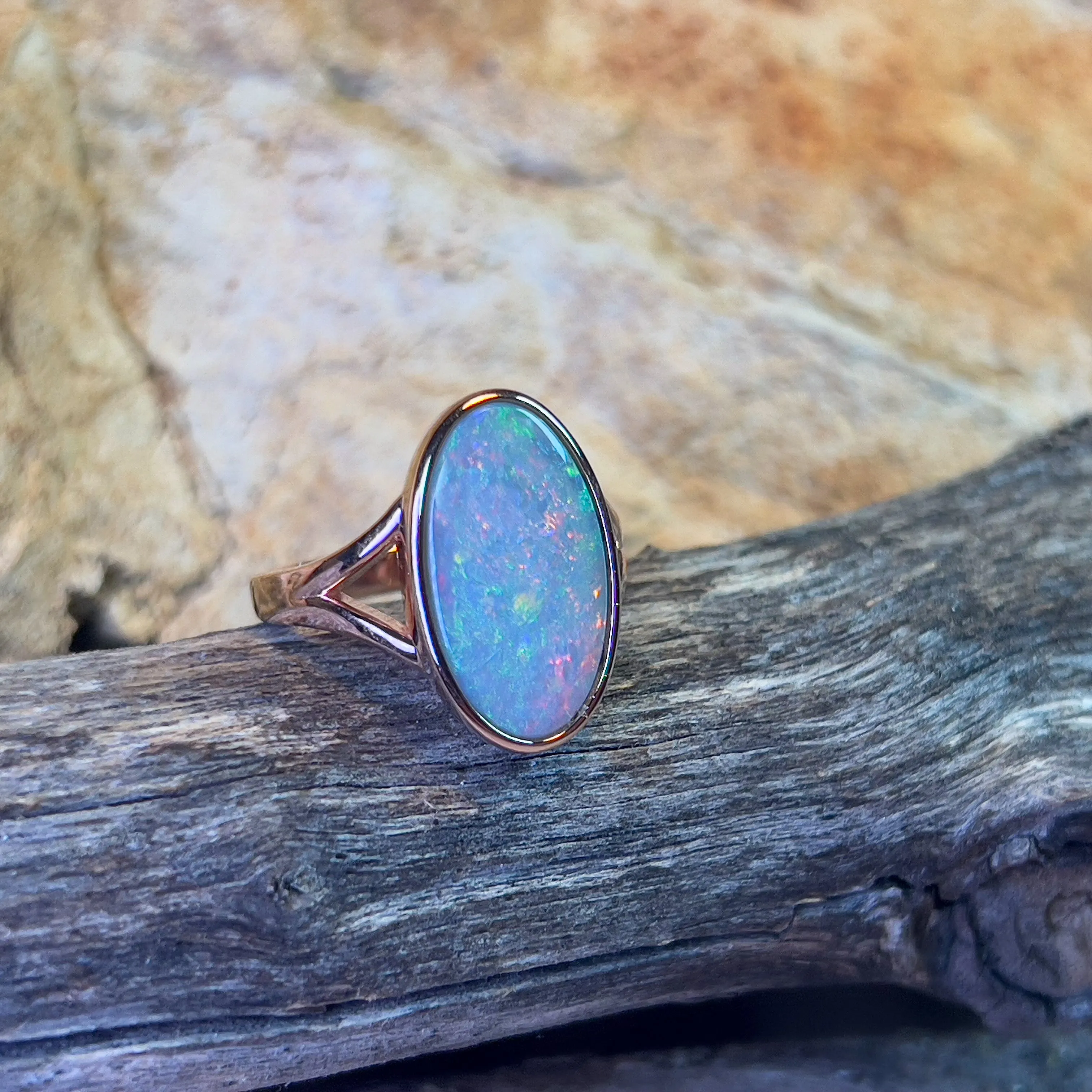 Rose Gold Plated Sterling Silver Solitaire ring with Dark Opal 4.76ct