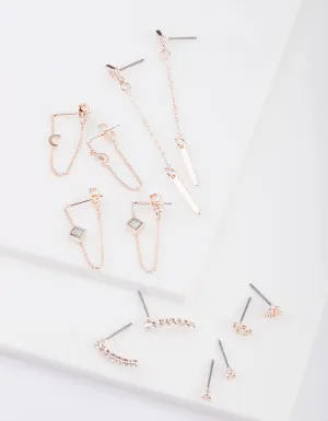 Rose Gold Snake Chain Tassel Earring 6-Pack