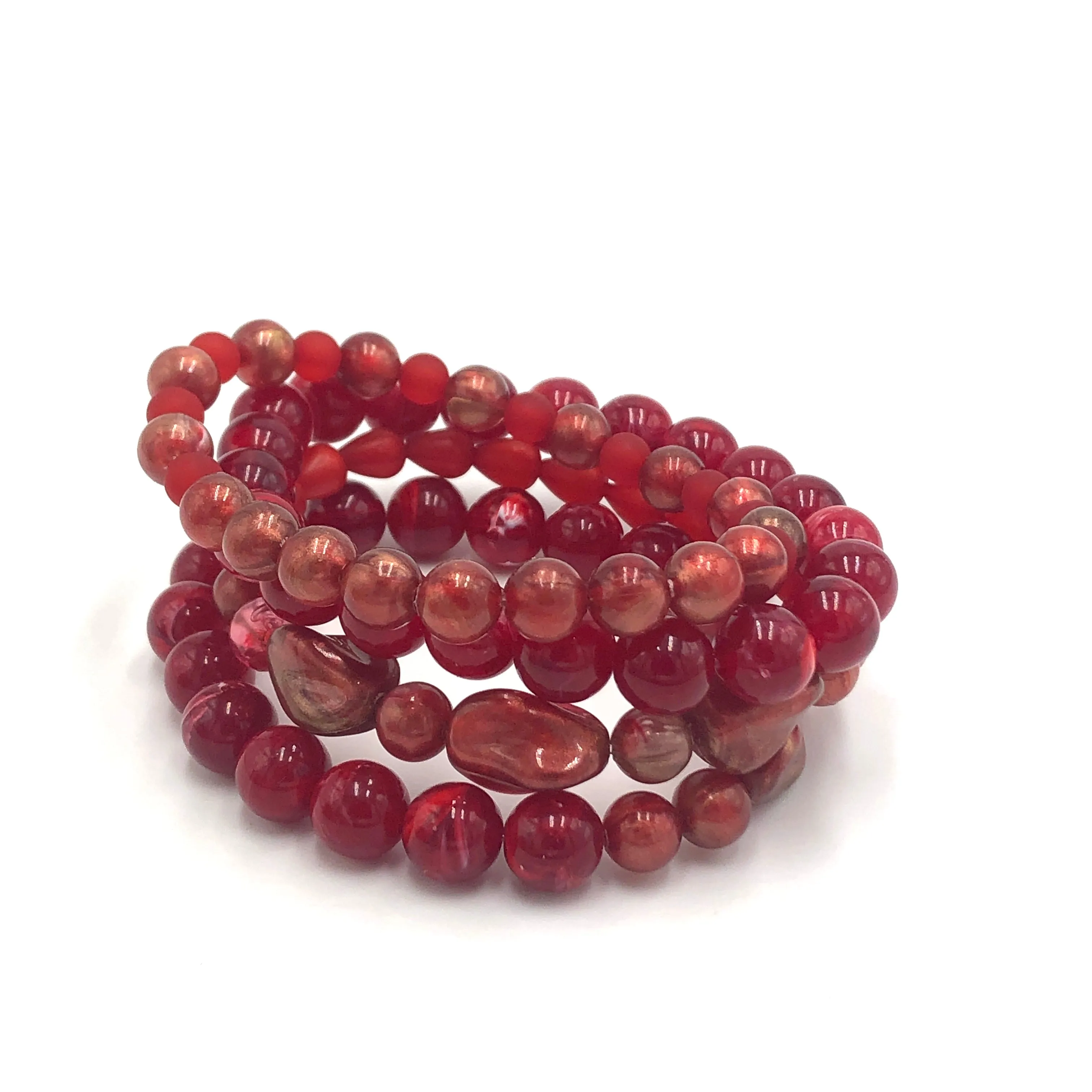 Ruby & Gold Luster Stack and Stretch Bracelets Set *