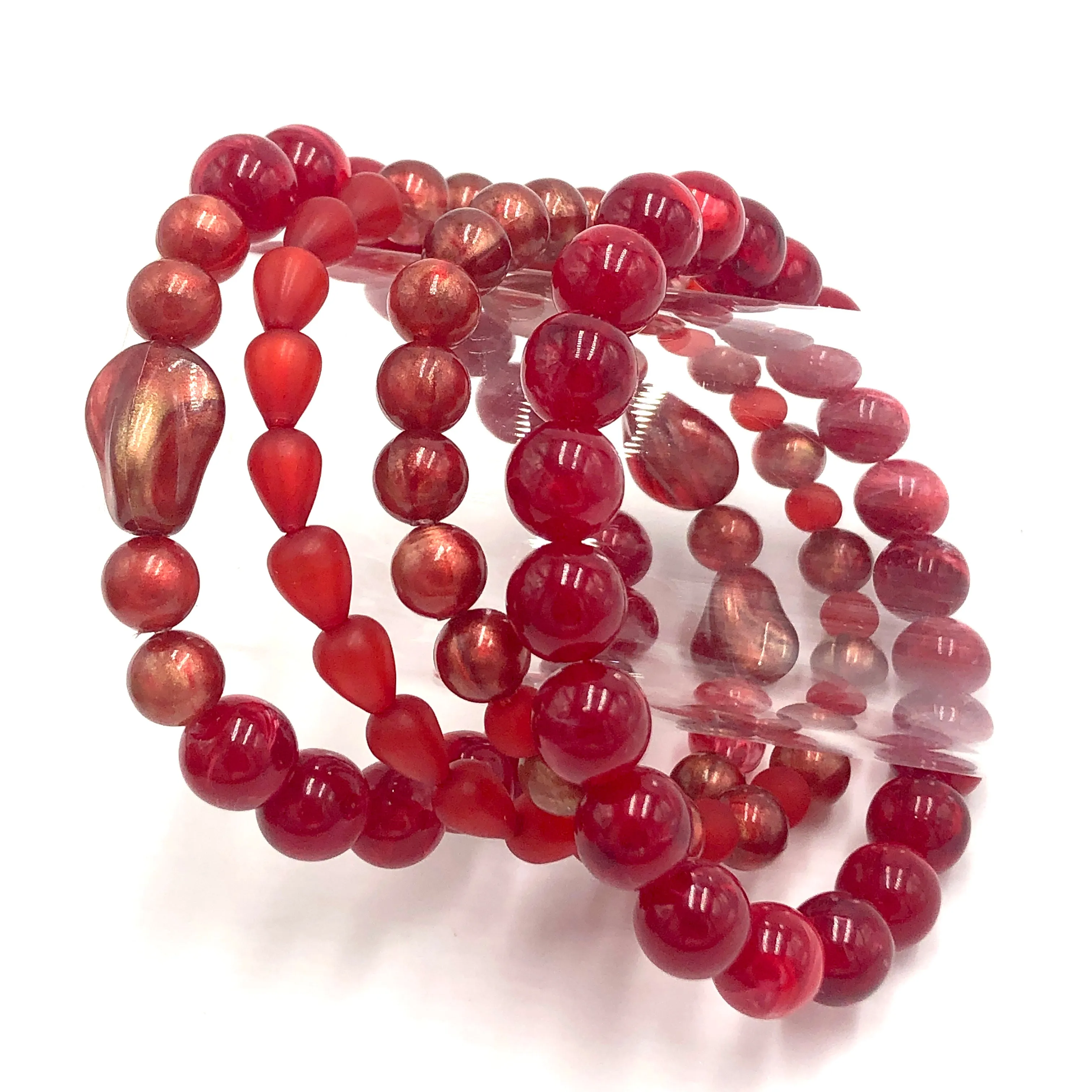 Ruby & Gold Luster Stack and Stretch Bracelets Set *