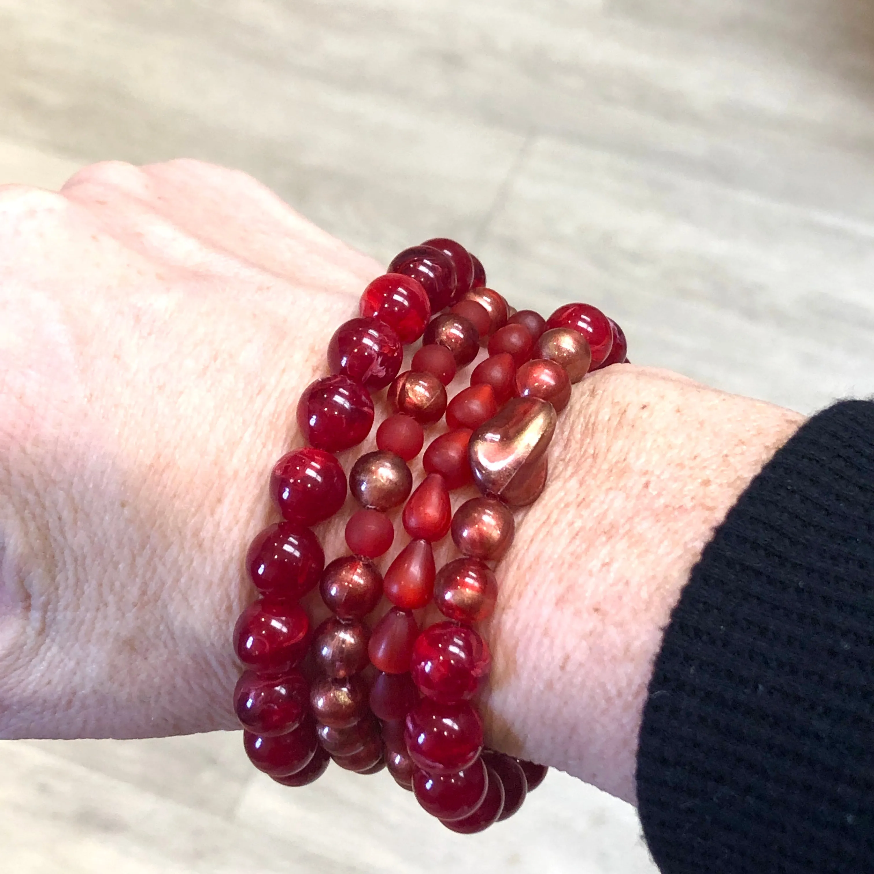 Ruby & Gold Luster Stack and Stretch Bracelets Set *