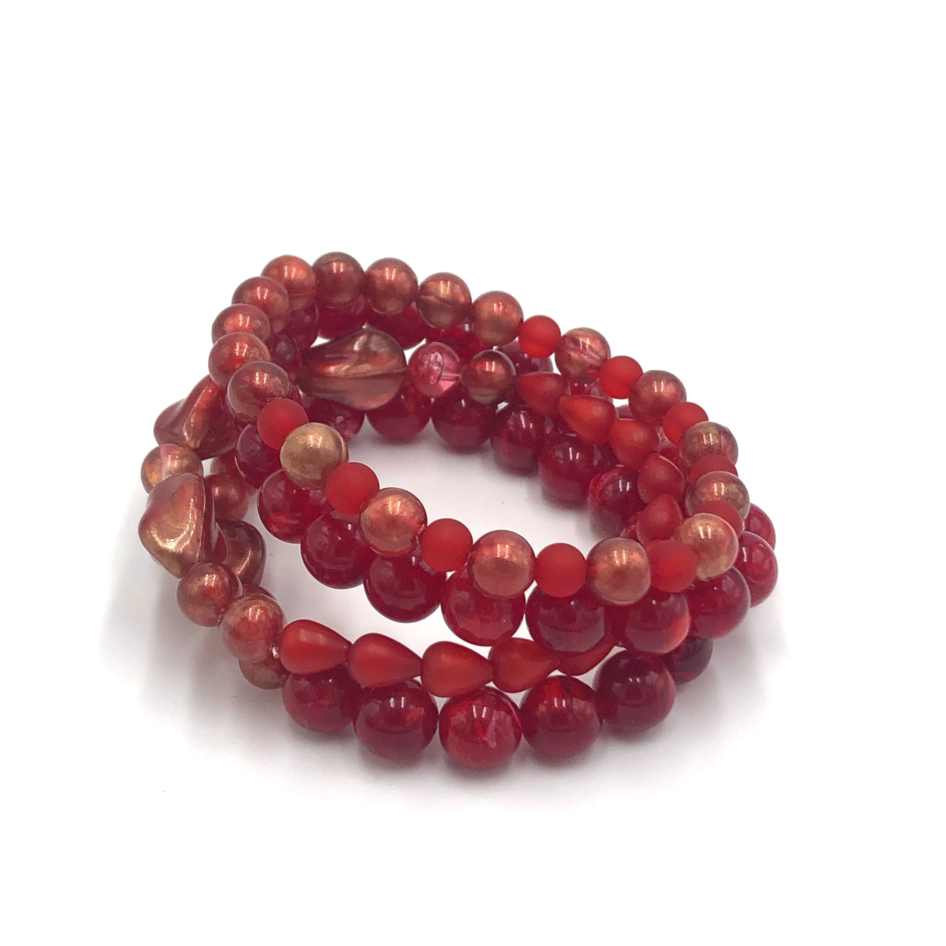 Ruby & Gold Luster Stack and Stretch Bracelets Set *