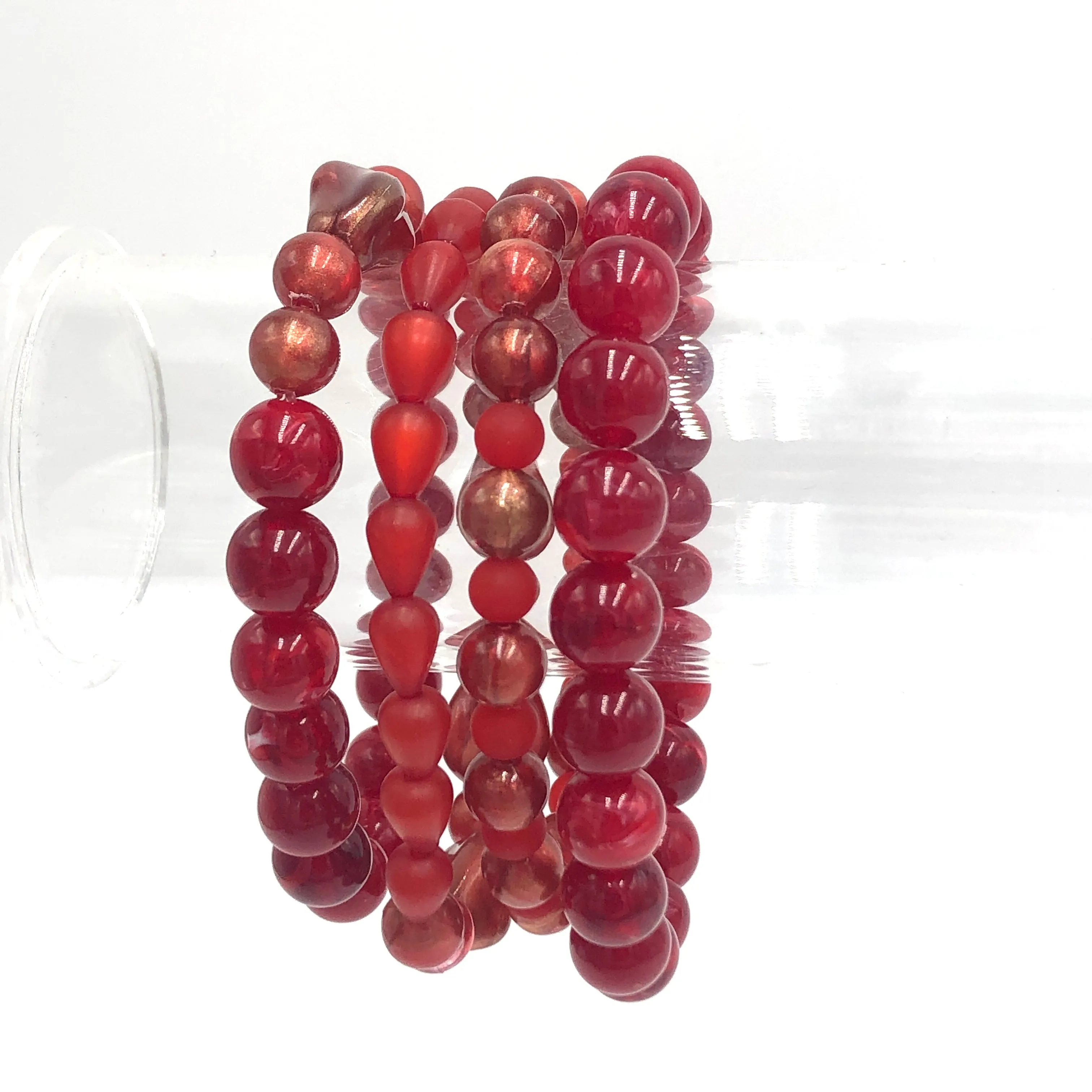 Ruby & Gold Luster Stack and Stretch Bracelets Set *