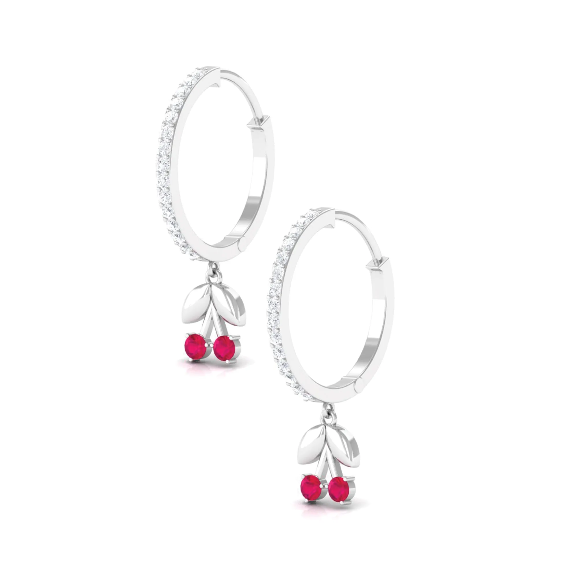 Ruby and Diamond Cherry Hoop Earrings