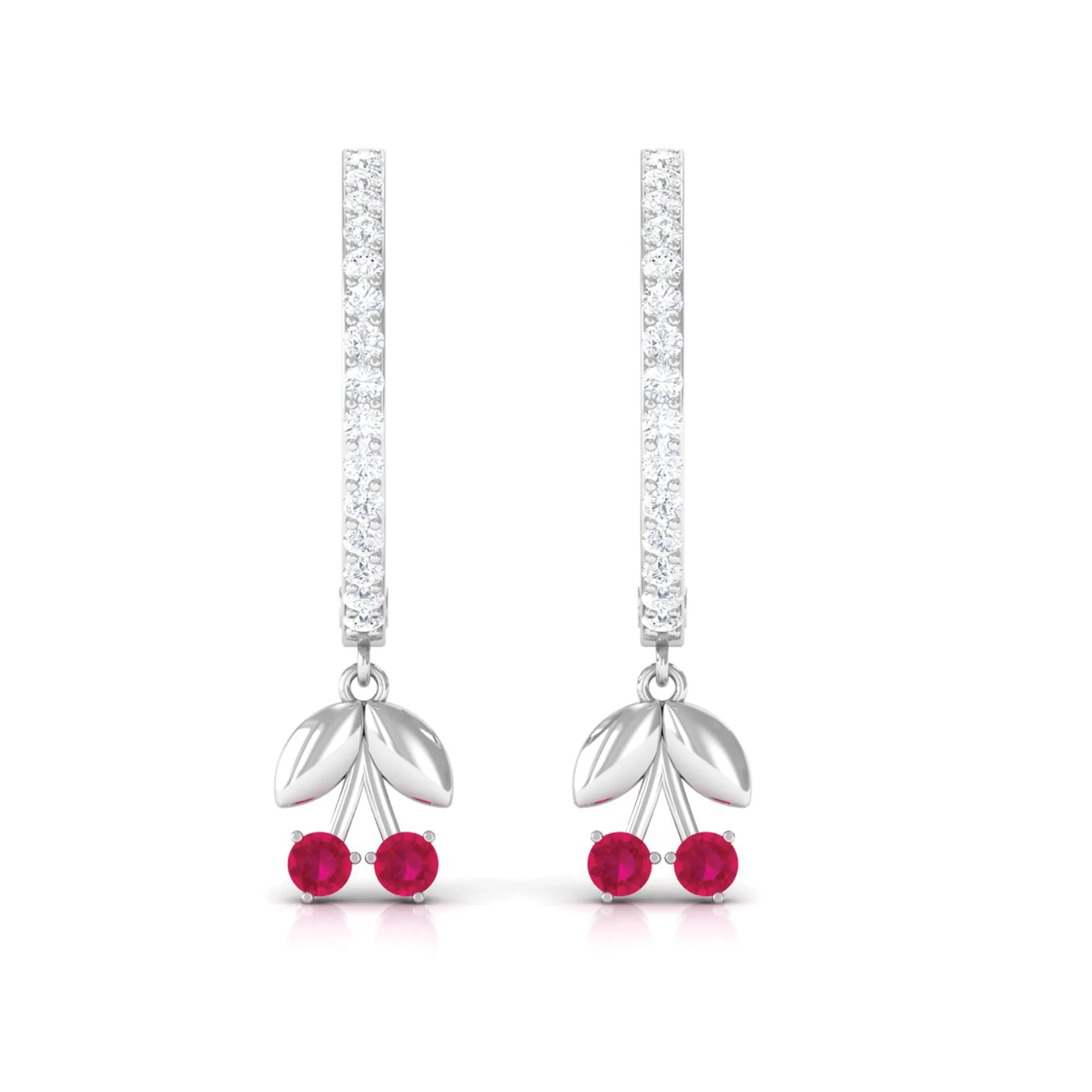 Ruby and Diamond Cherry Hoop Earrings