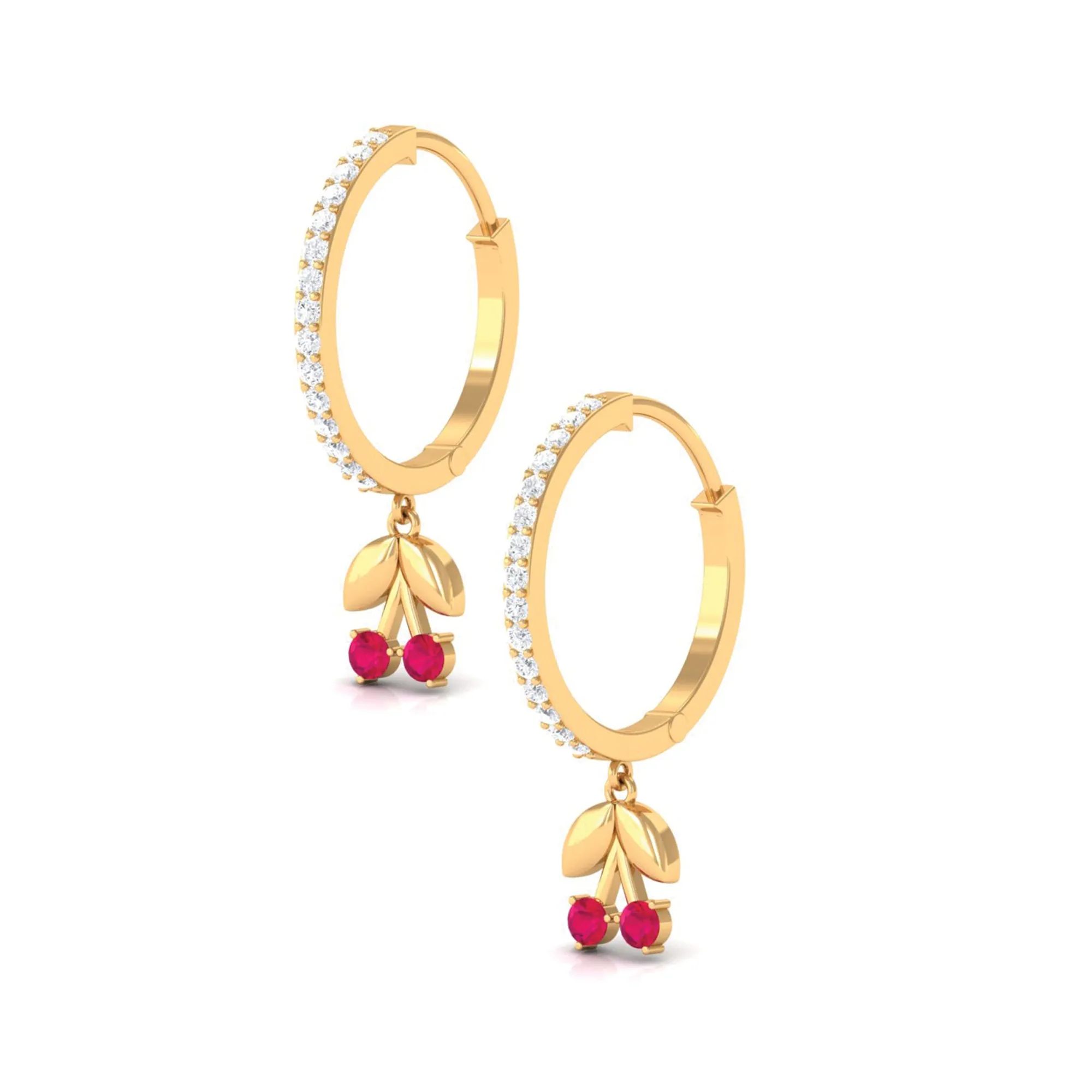 Ruby and Diamond Cherry Hoop Earrings