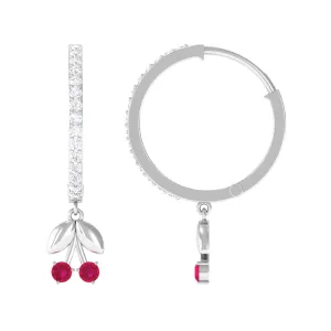 Ruby and Diamond Cherry Hoop Earrings