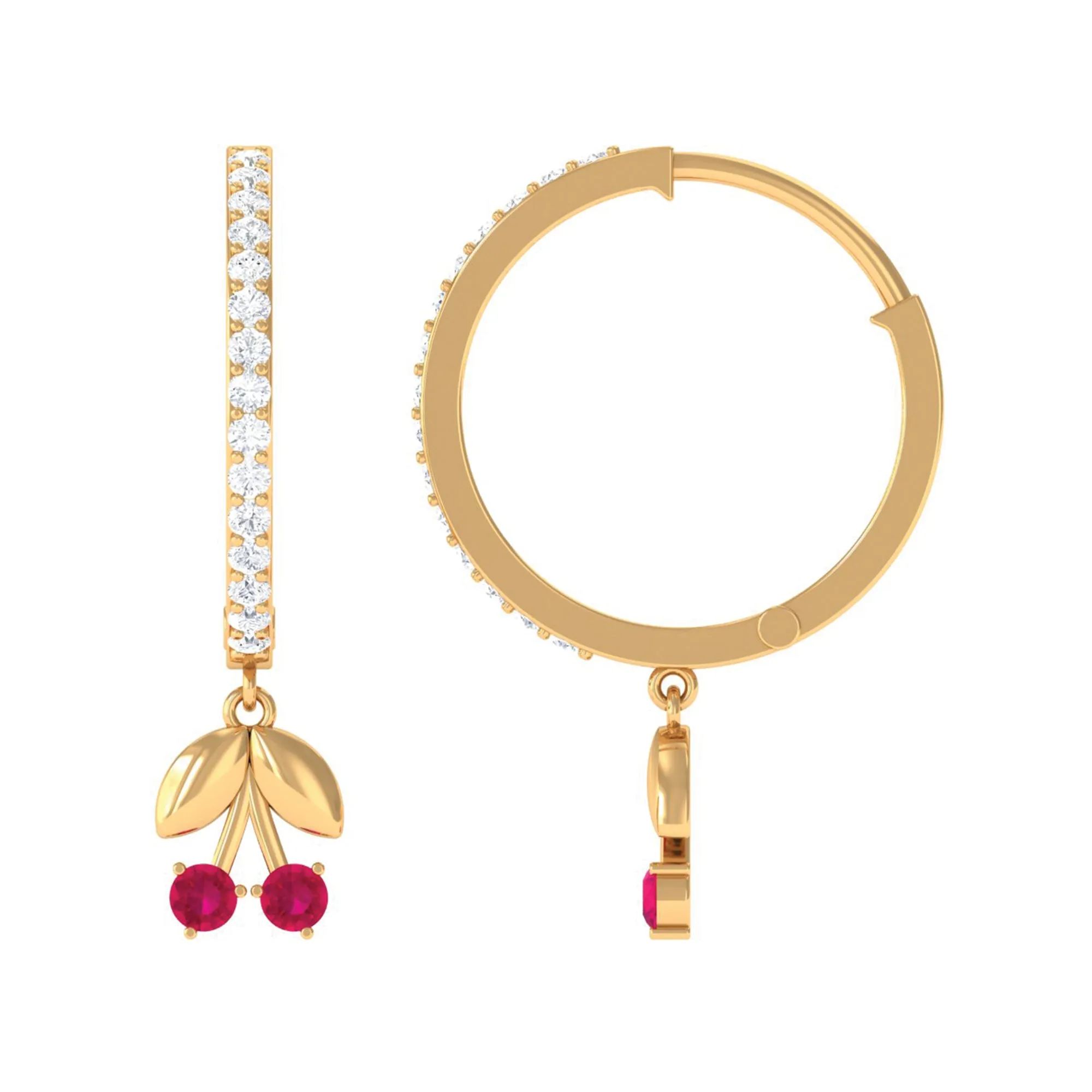 Ruby and Diamond Cherry Hoop Earrings