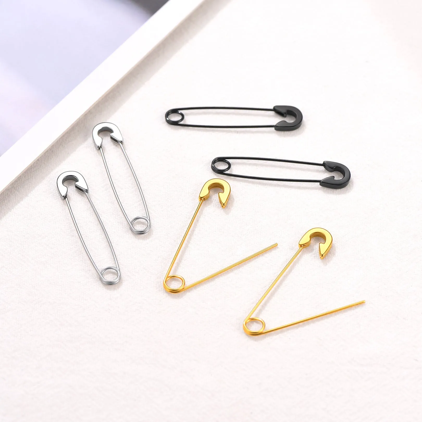 Safety Pin Piercing Earrings Set For Men 3 Pairs