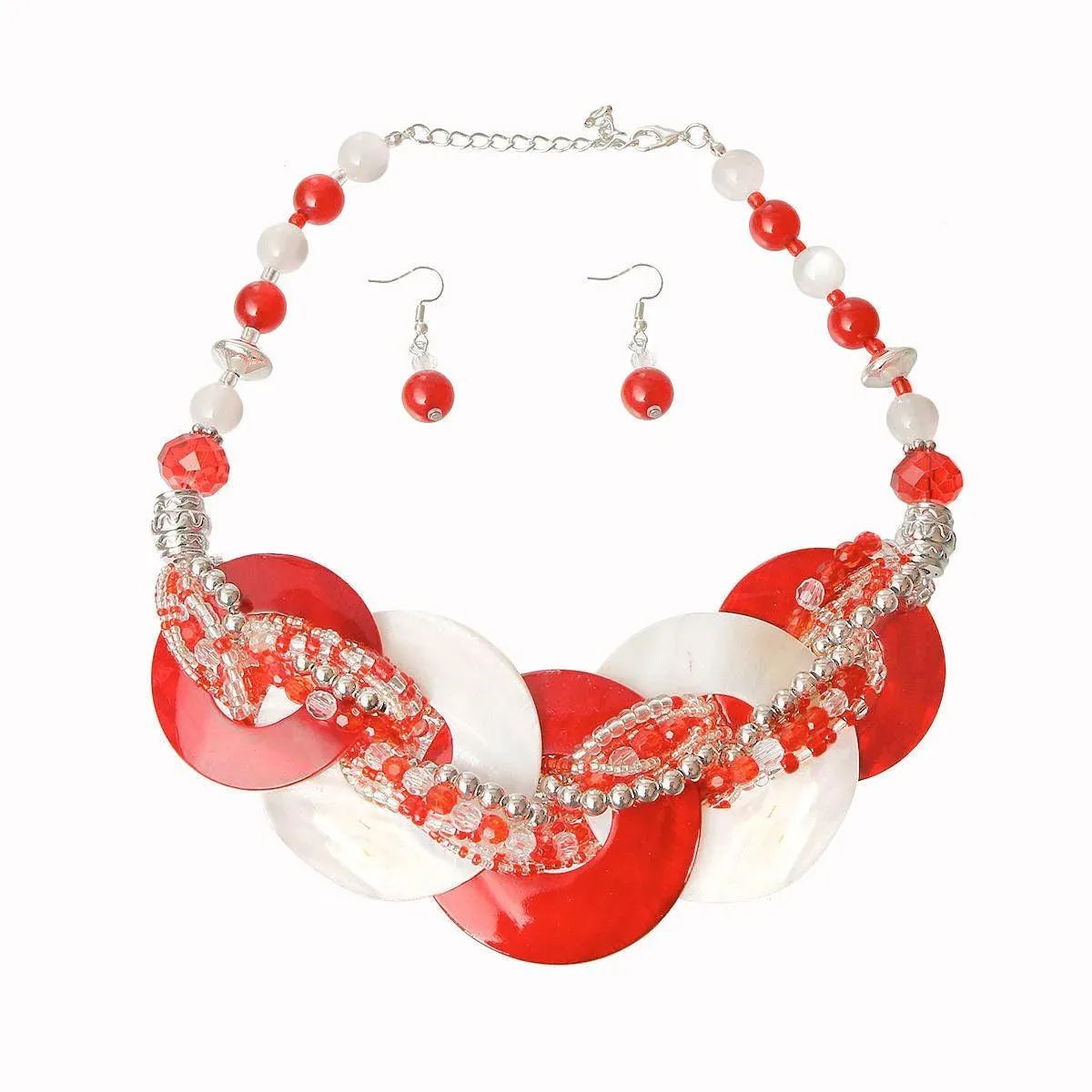 Shop the Latest Red and White Beaded Disc Necklace Set - Must-Have!