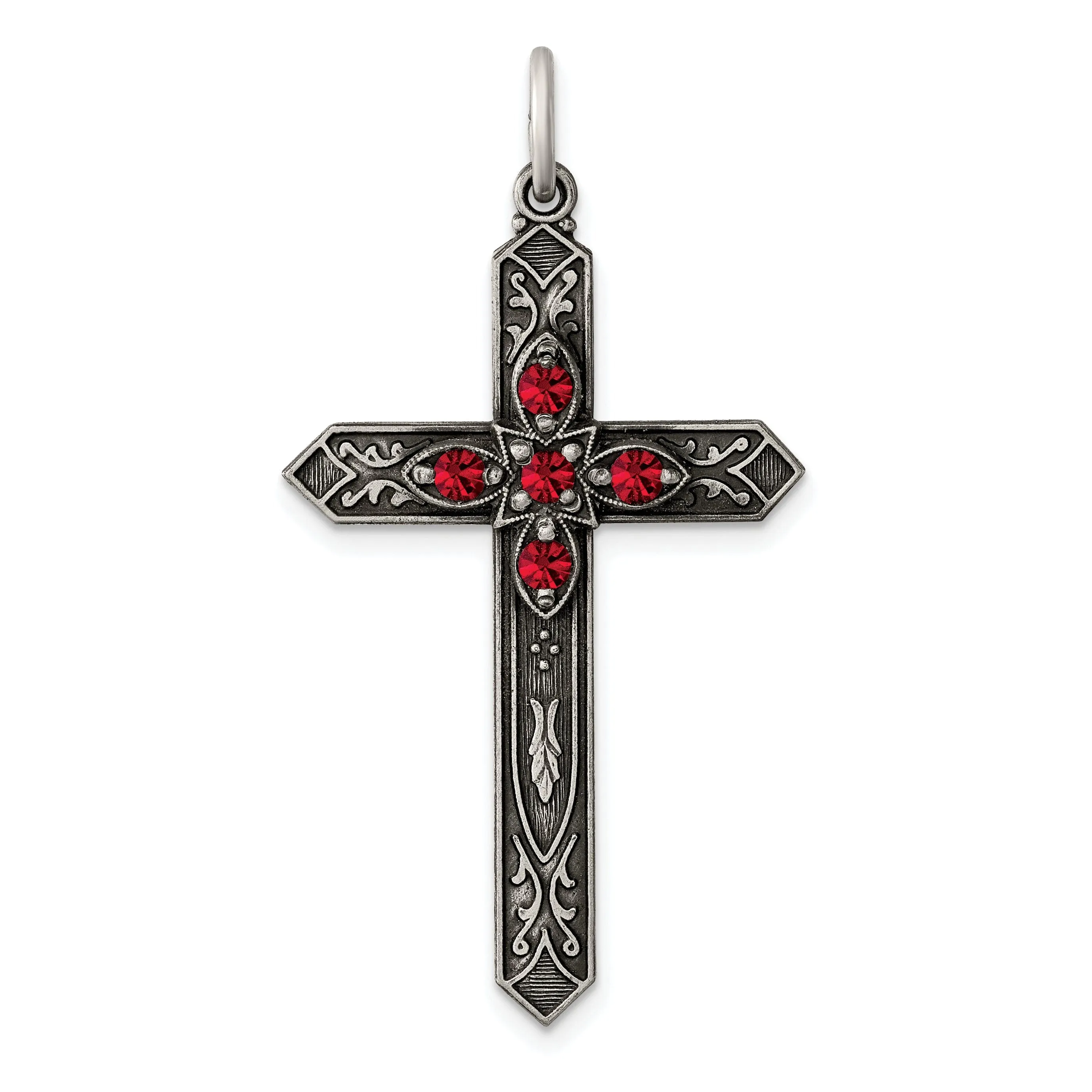 Silver Antique July Birthstone Cross Pendant