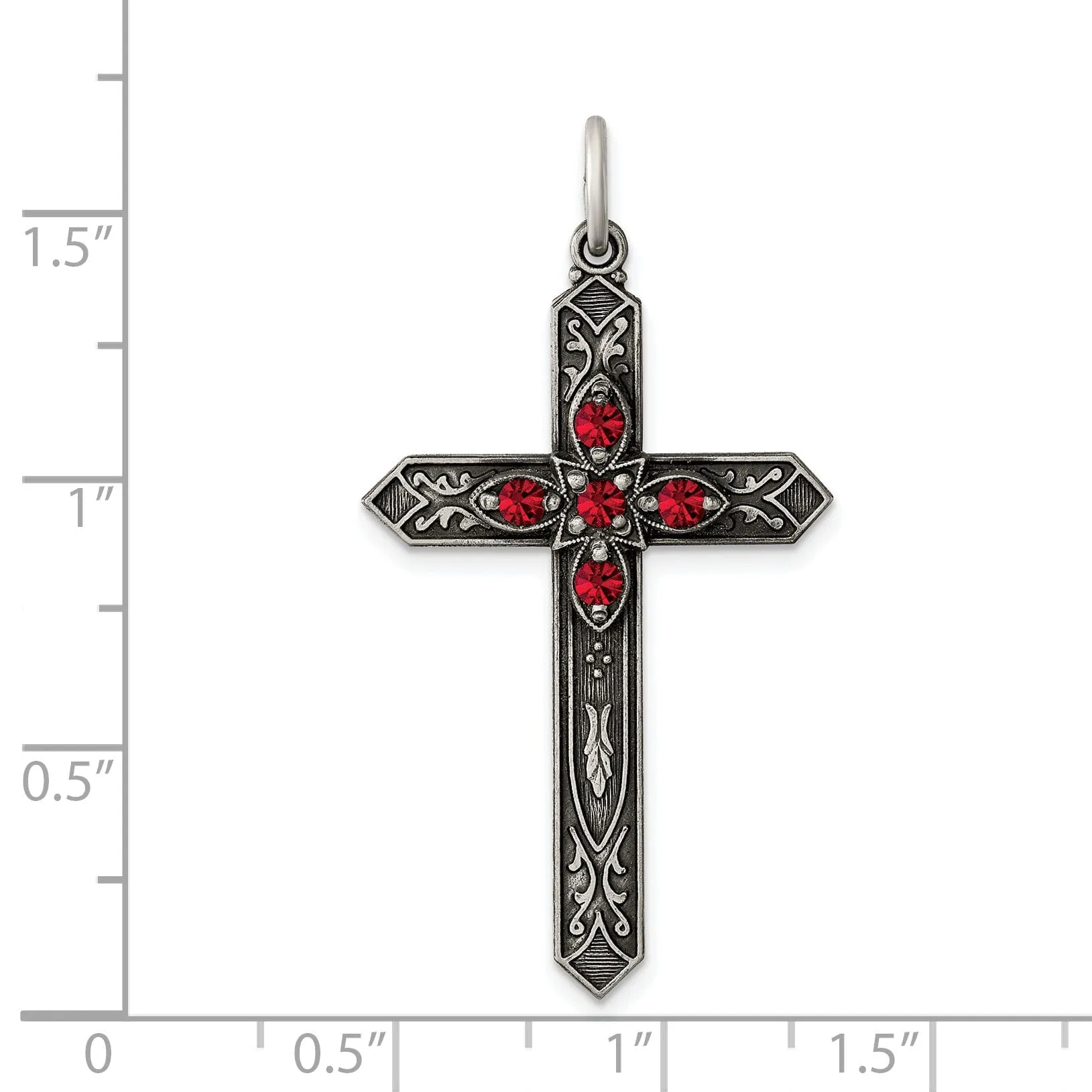 Silver Antique July Birthstone Cross Pendant